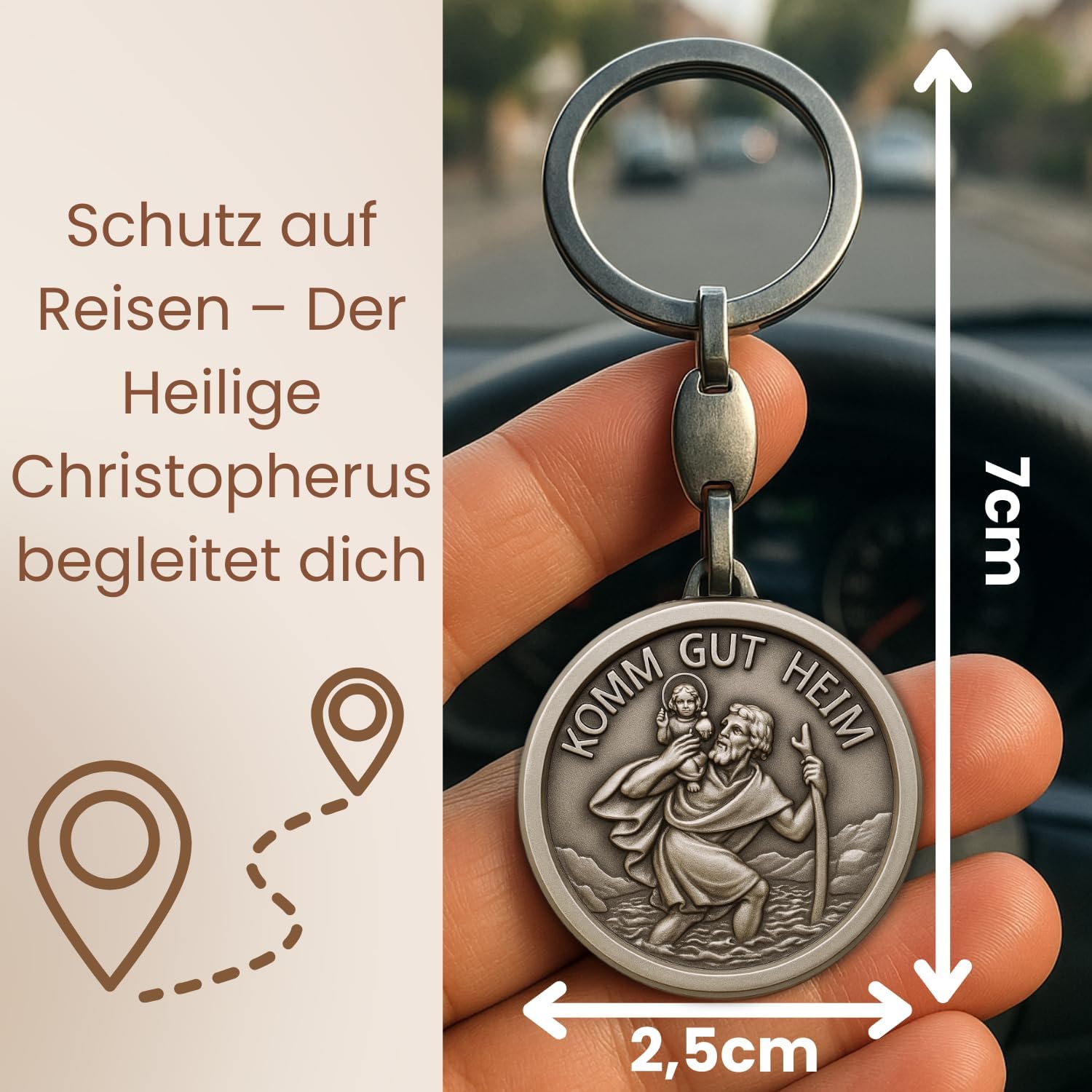 Thumbnail 4 de ELBKAISER Christopherus Auto-Schlüsselanhänger mit Schutzpatron-Motiv für Autofahrer