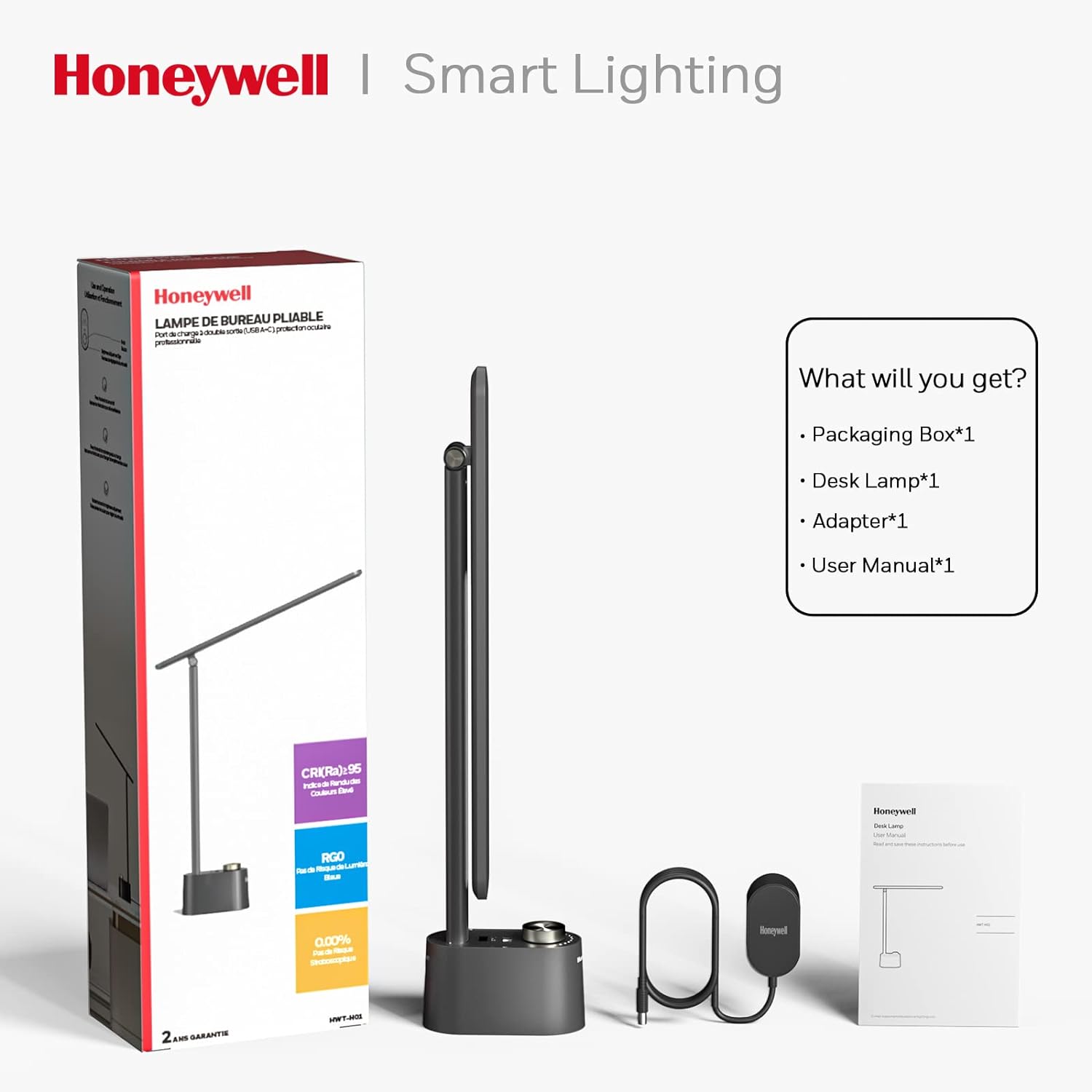 Detalle 2 de Honeywell HWT-H01 LED Desk Lamp, Foldable, Dimmable, Black with USB Ports