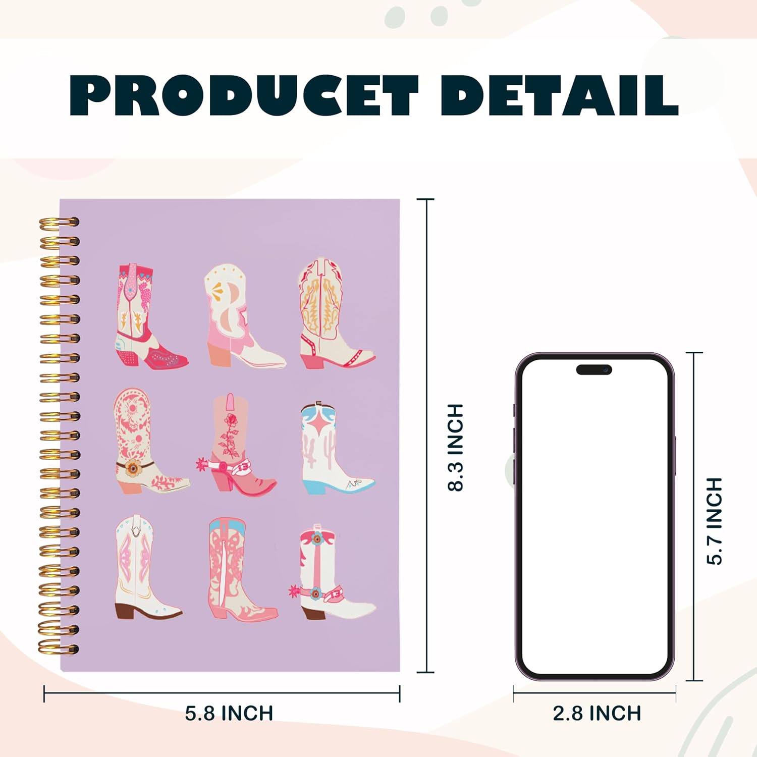 Detalle 2 de BearCake Cowgirl Boot Notebook, 5.5 x 8.3-Inch Purple Spiral Journal