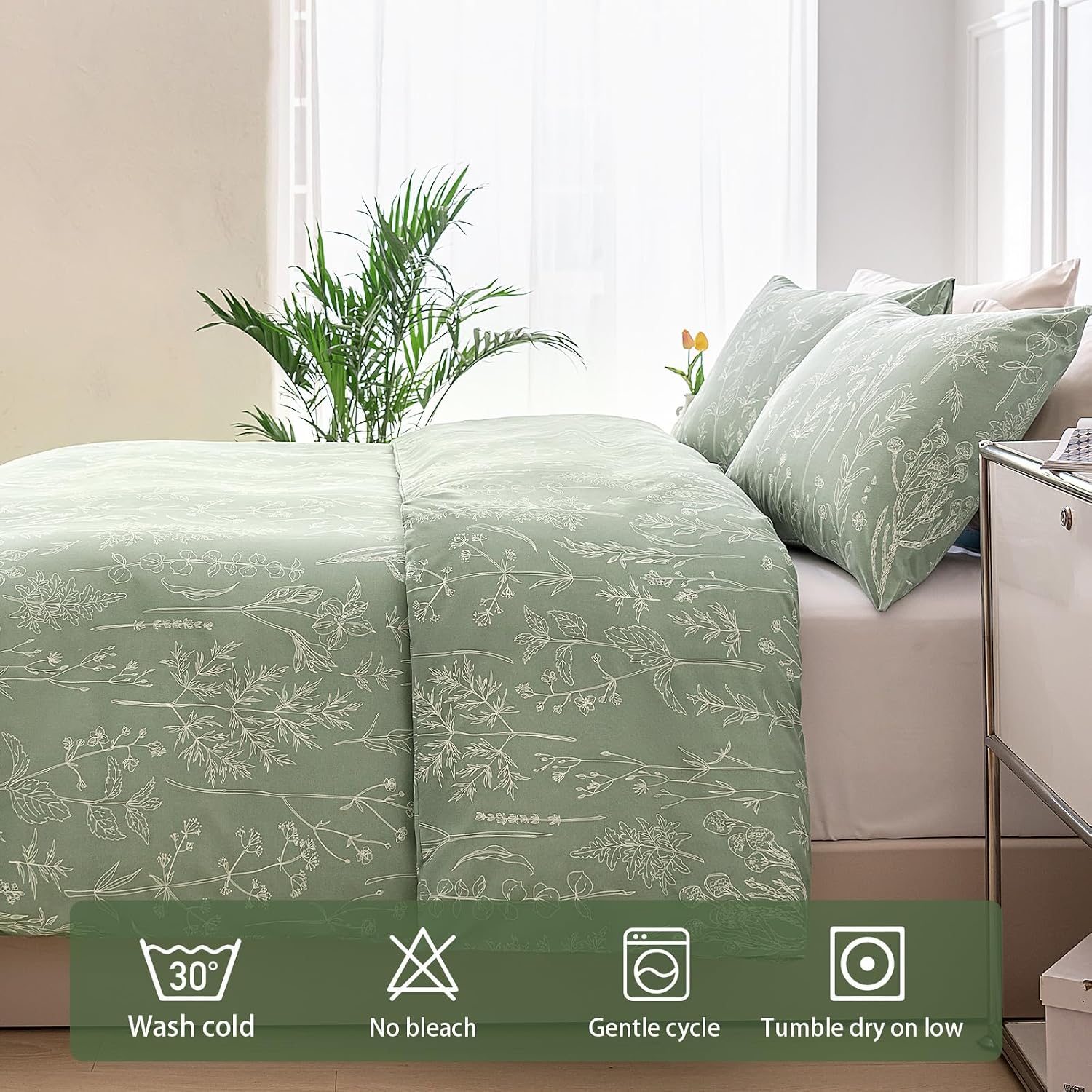 Detalle de Tokokimo Sage Green Single Duvet Cover 135x200 cm