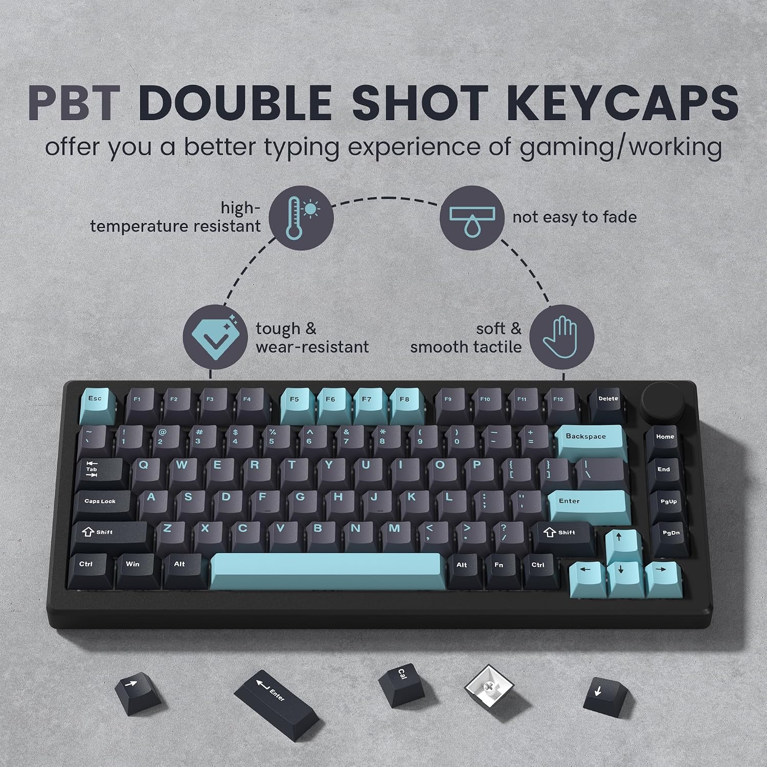 Detalle de dagaladoo usdaga-008 Double Shot PBT Keycap Set, Cherry Profile, Gray/Blue
