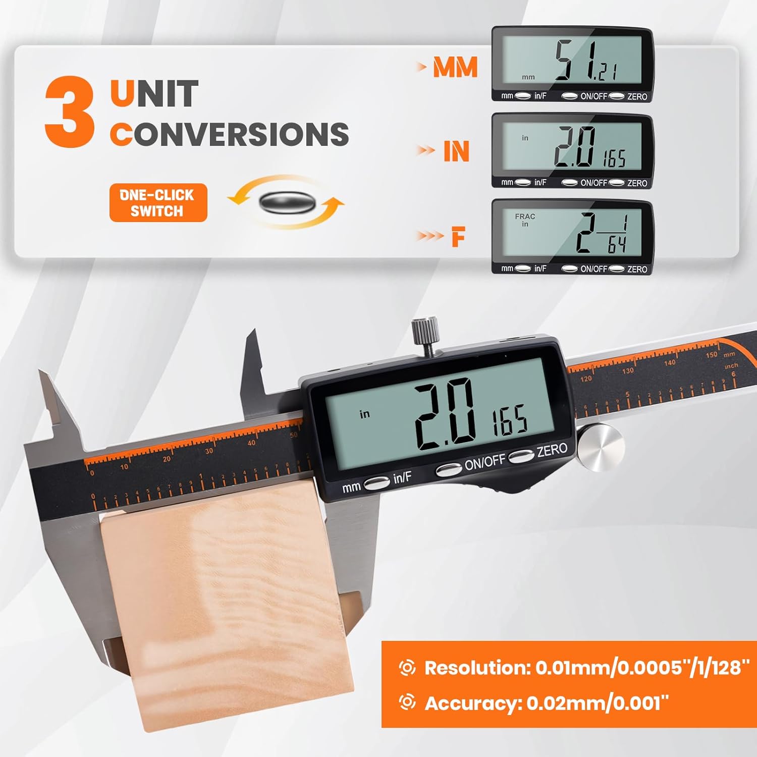Detalle 2 de HARDELL pied à coulisse numérique rechargeable LCD (acier inox) 0–150 mm
