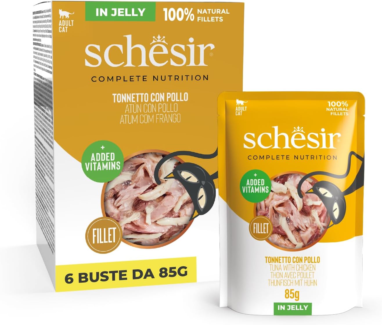Detalle de Schesir Thon avec doré en gelée – Nourriture humide pour chats, 6 x 85 g