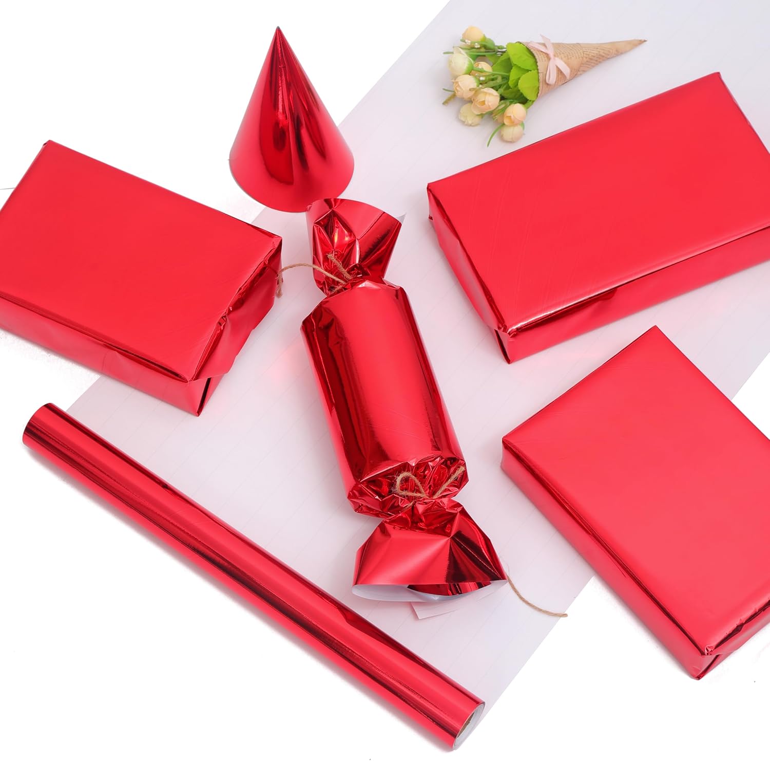 Thumbnail 3 de Red Metallic Wrapping Paper Roll 43cm x 10m – Solid Colour, Eco-Friendly Gift Wrap for Any Occasion