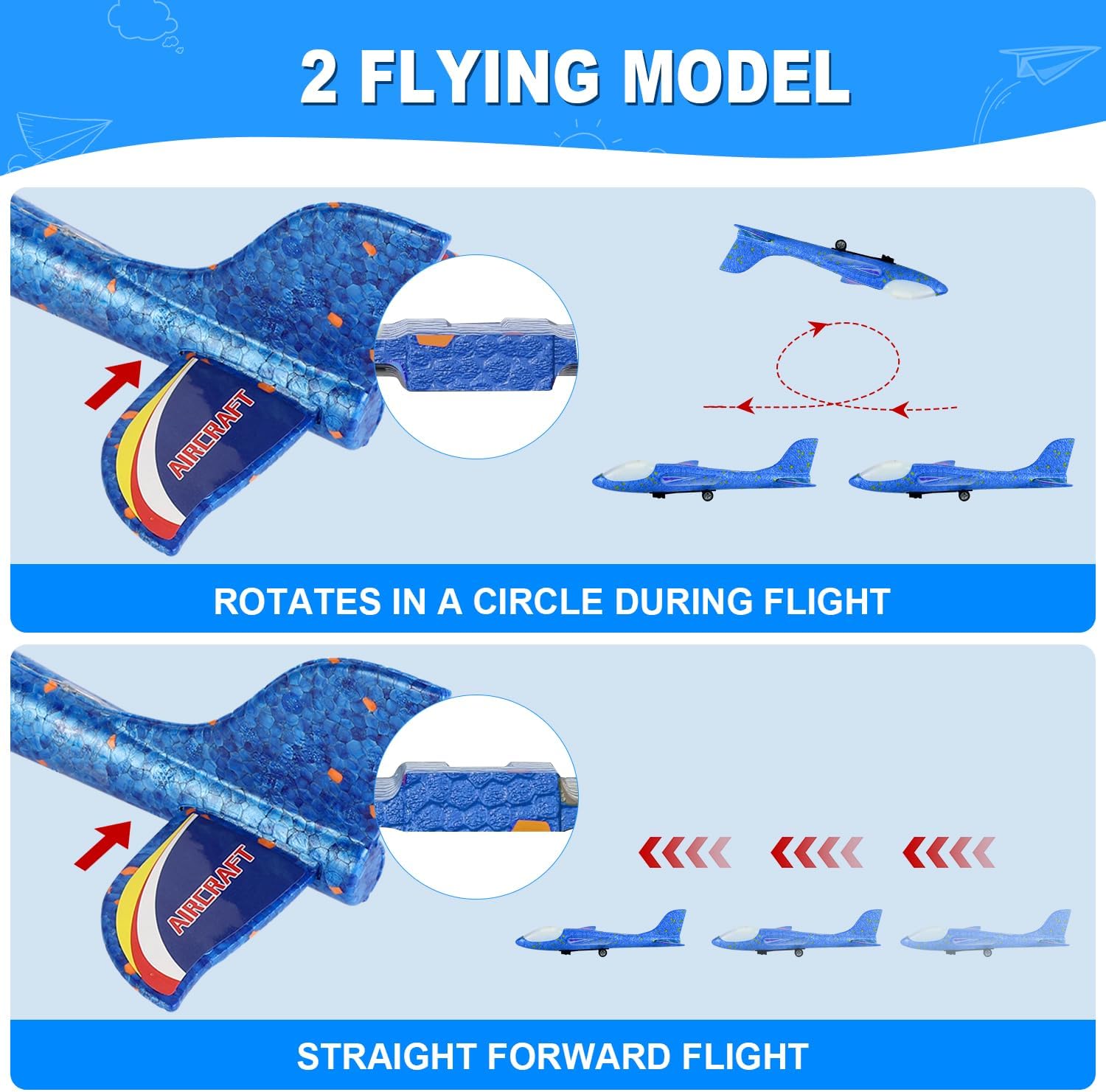 Detalle de TODARRUN Airplane Launcher Toy (3-pack) LED Foam Glider Catapult Planes with 2 Flight Modes