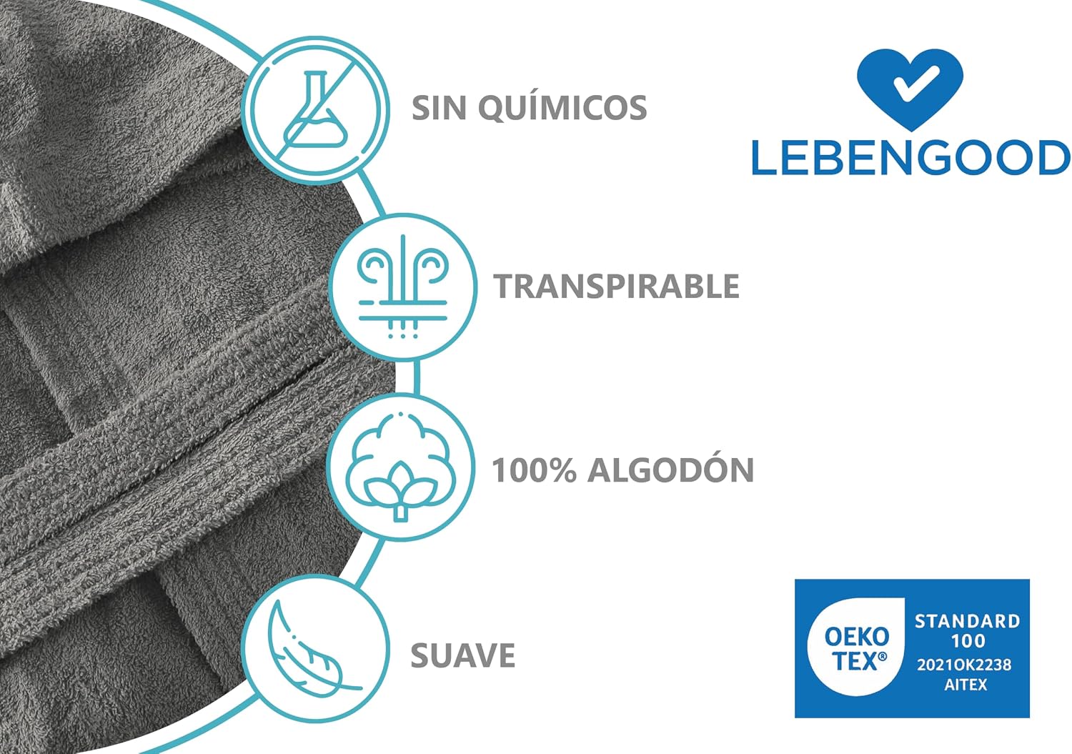 Thumbnail 4 de LEBENGOOD Albornoz hombre 450 gsm