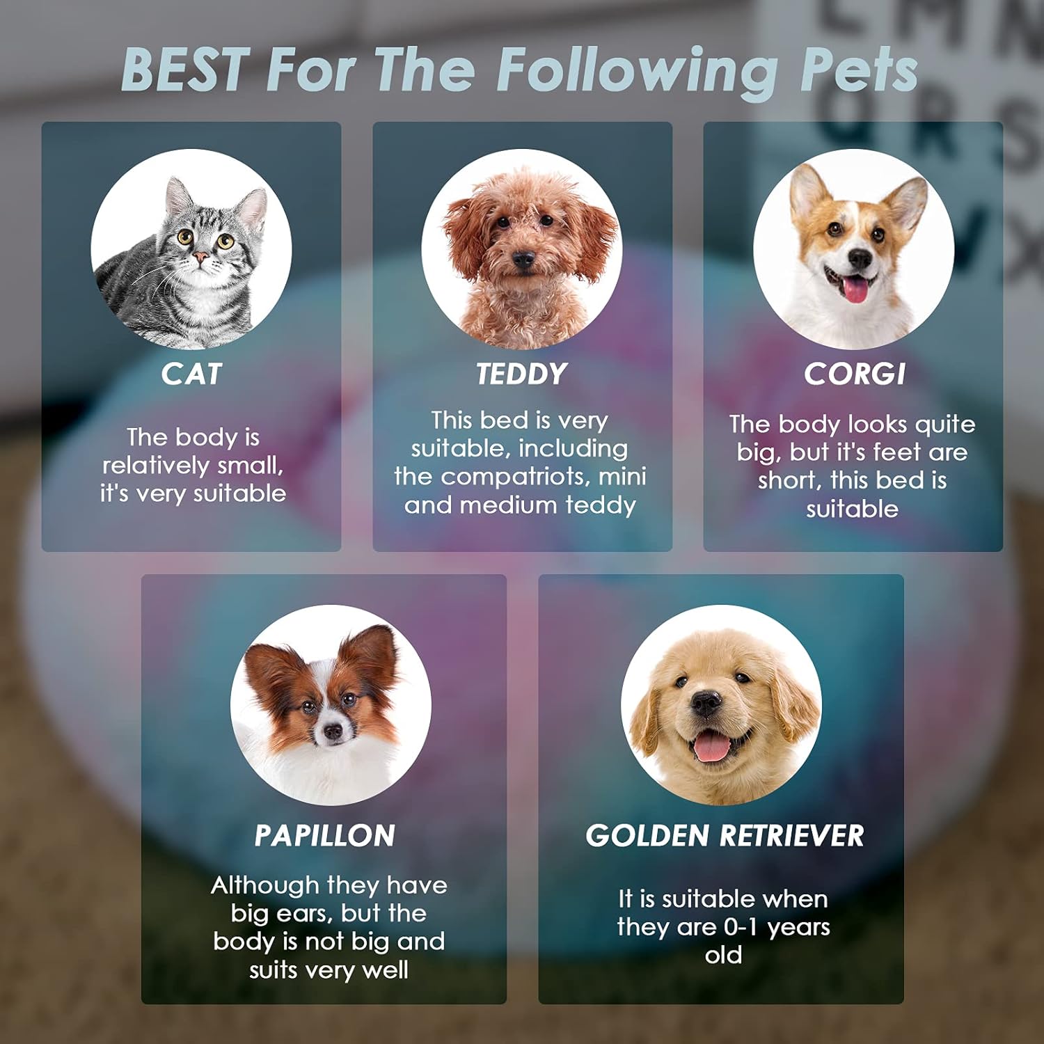 Thumbnail 2 de Jiuzcare 50cm Calming Donut Pet Bed (4cm long plush) for Small Dogs & Cats, Black