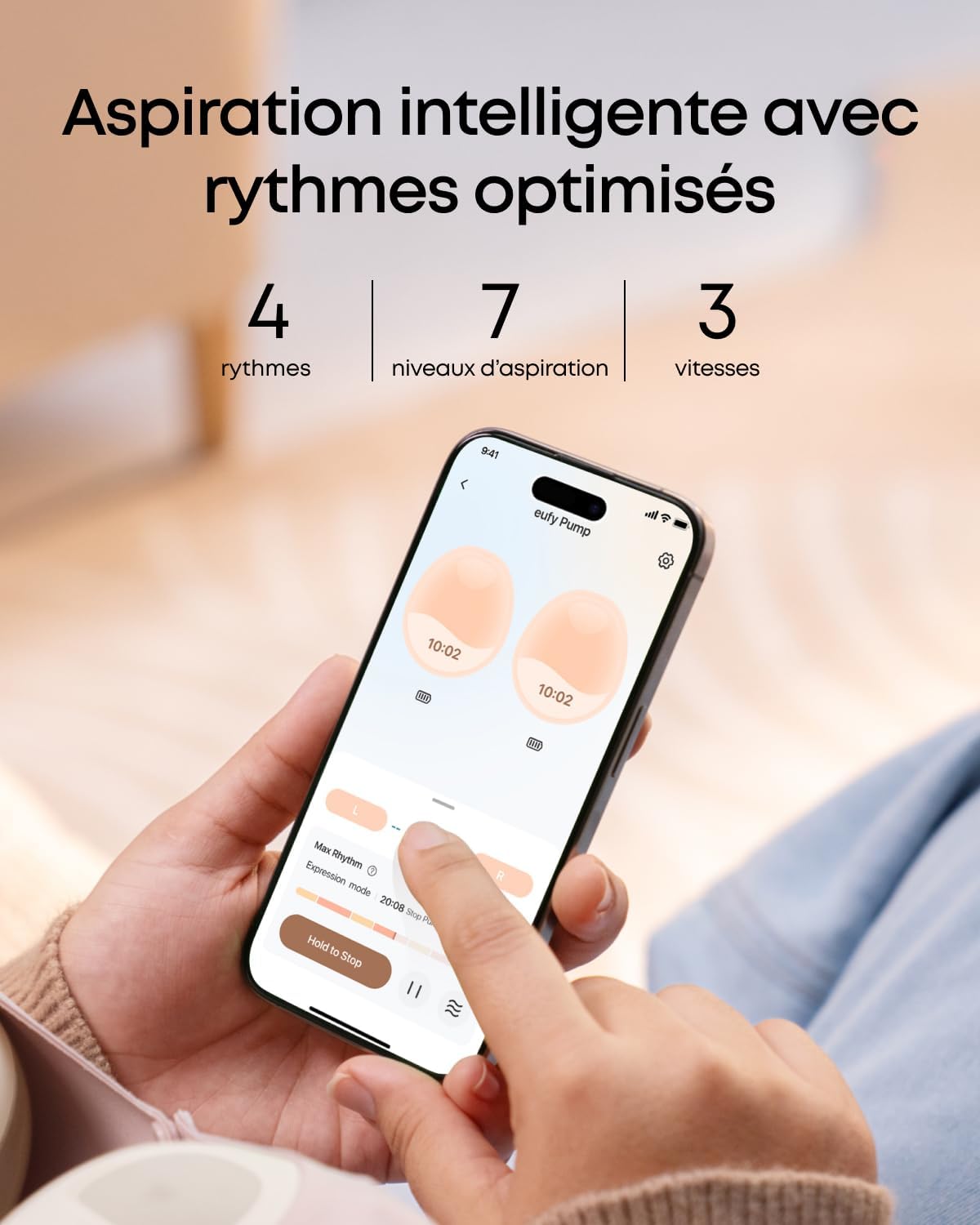 Detalle de eufy Wearable Breast Pump E20, hands-free electric pump with app control and 46 dB operation