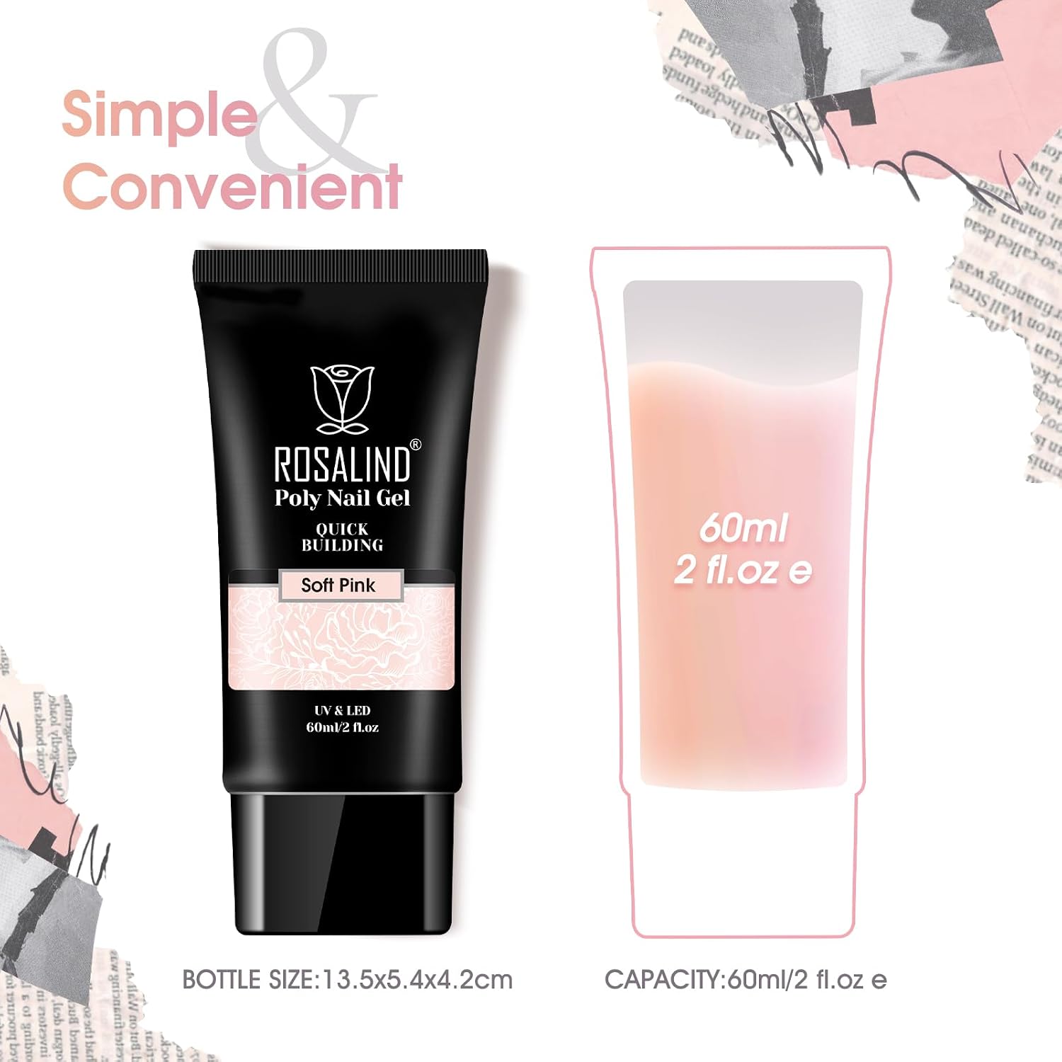 Detalle 2 de ROSALIND NRP-59 Soft Pink Poly Nail Gel Builder, 2 oz, UV/LED-Cured