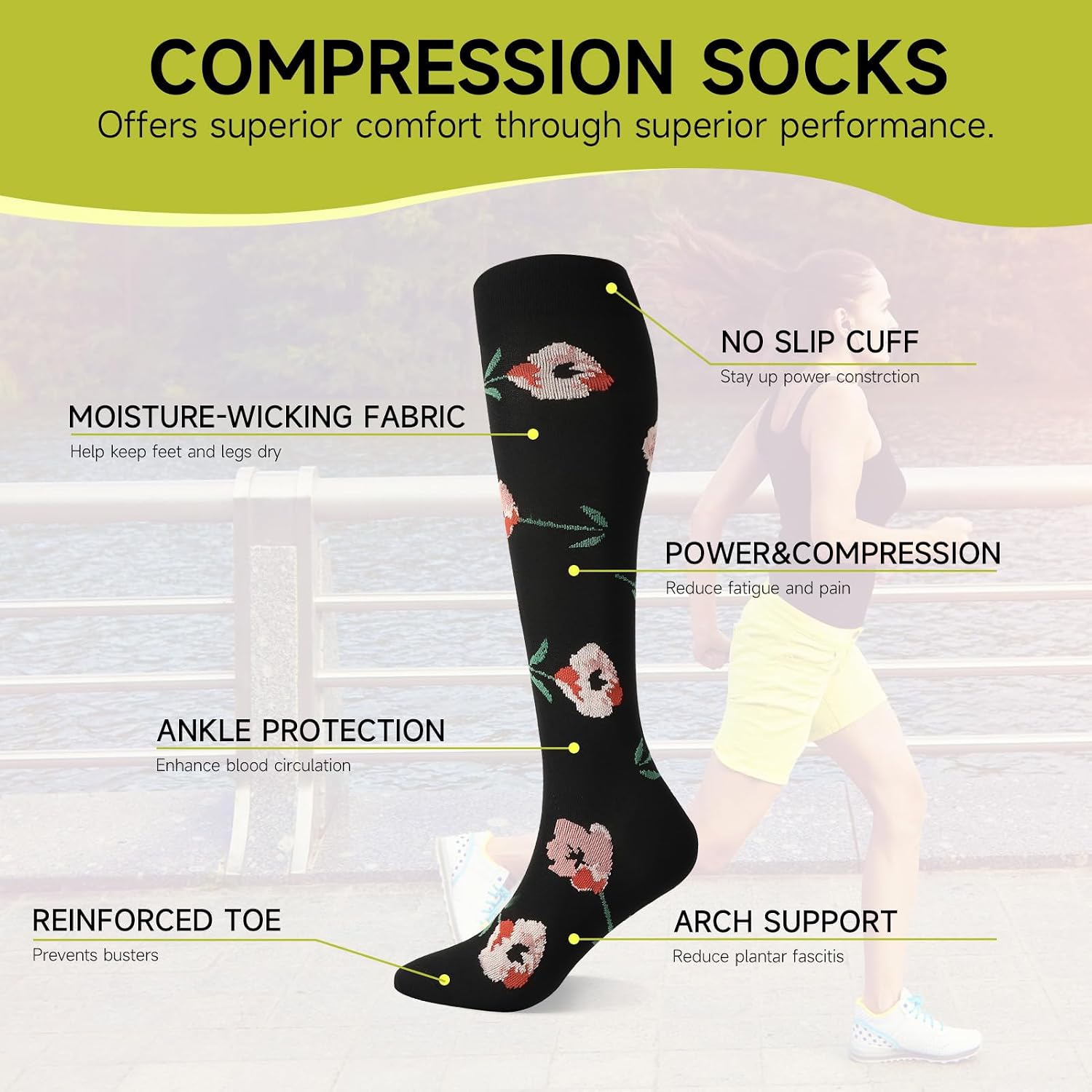 Detalle de Zuimei 6 Pairs Compression Socks for Women & Men – 20-30 mmHg Support for Circulation and All-Day Comfort
