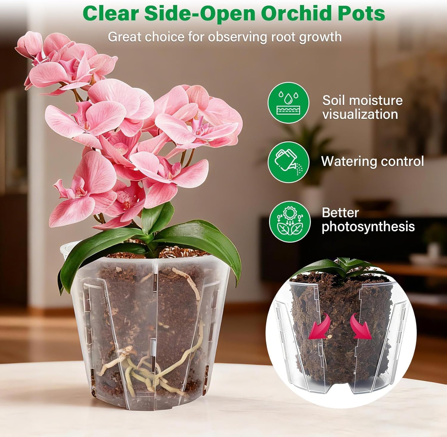 Thumbnail 2 de Bonviee 12-Pack Side-Open Orchid Pots 13cm