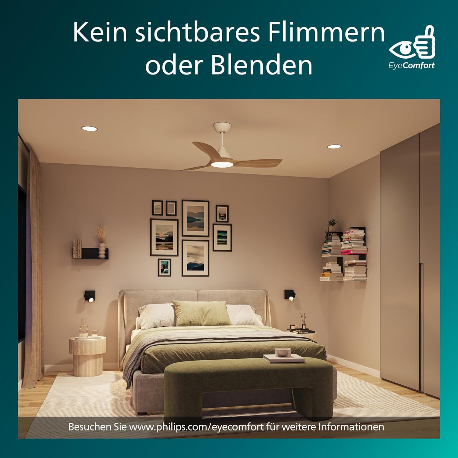 Thumbnail 6 de Philips Olas Deckenventilator mit LED-Leuchte – 106 cm Durchmesser, 3 Flügel, dimmbares Licht