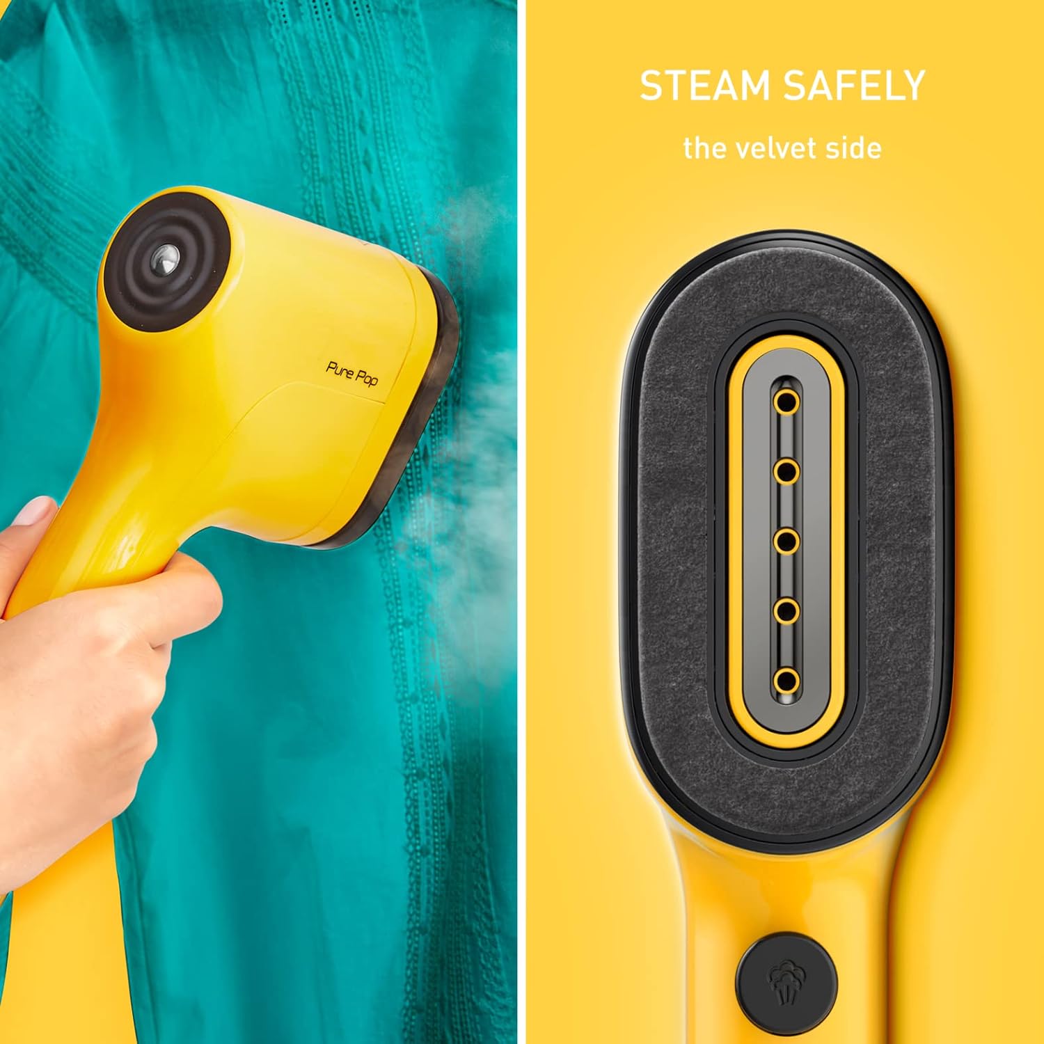 Detalle de Tefal Pure Pop Slim DT2026 handheld clothes steamer (yellow) – ready in 15 seconds, 70ml detachable tank