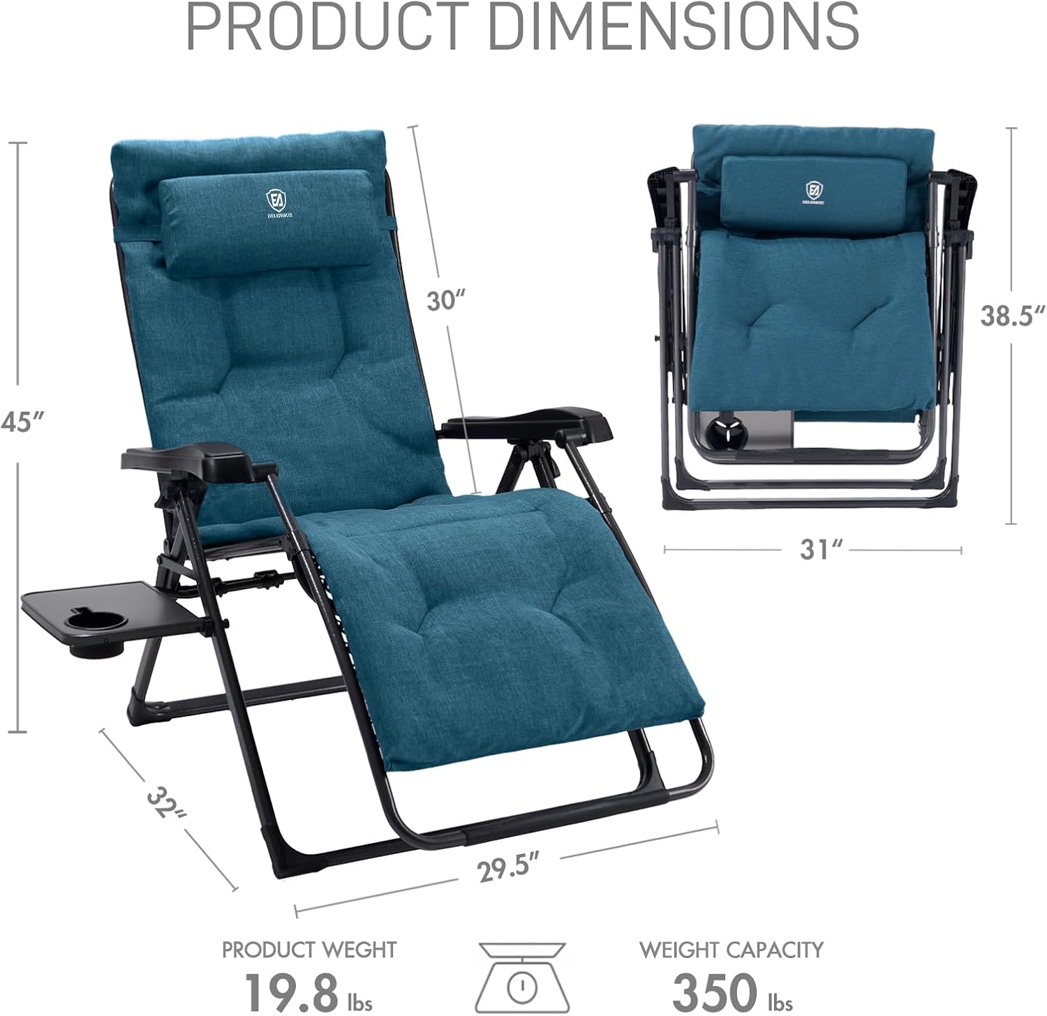 Detalle de EVER ADVANCED Zero Gravity Chair, 2.4-inch Padded