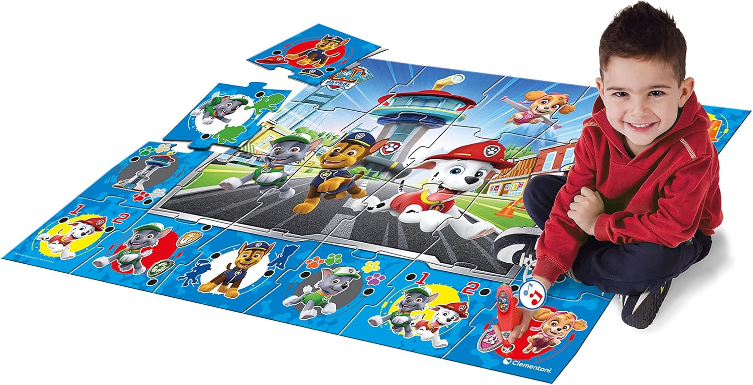 Detalle 2 de Clementoni Quiz-Bodenpuzzle Paw Patrol 70x100 cm – Maxi‑Puzzle mit Stift für interaktives Lernen ab 3 Jahren