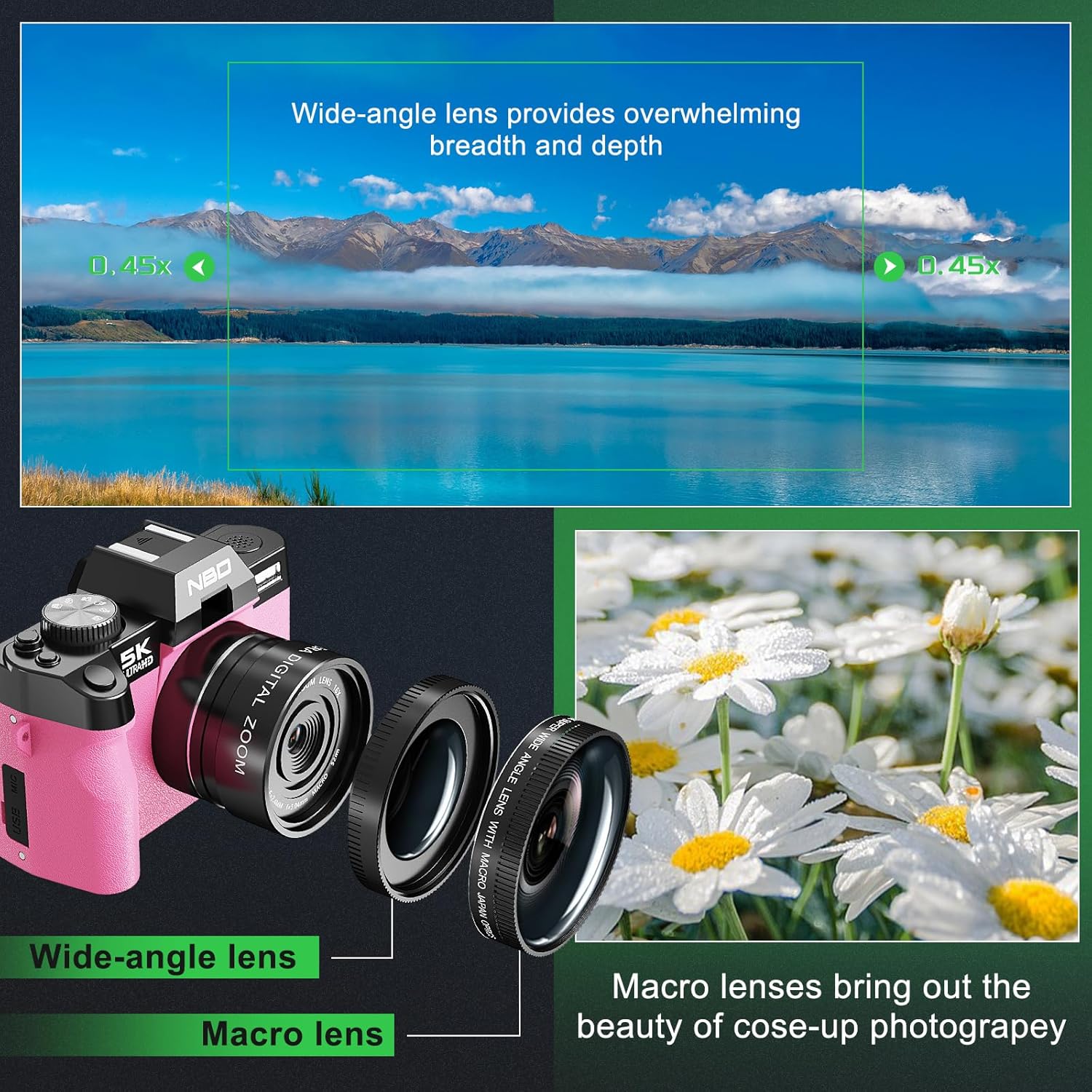Thumbnail 2 de NBD 5K 64MP Digital Camera with 16x Zoom and 64GB Card (Pink)