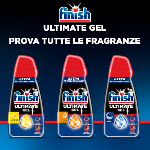 Detalle de Finish Ultimate Gel: detersivo per lavastoviglie, 4 confezioni da 120 lavaggi, limone, potere sgrassante ed extra brillantezza