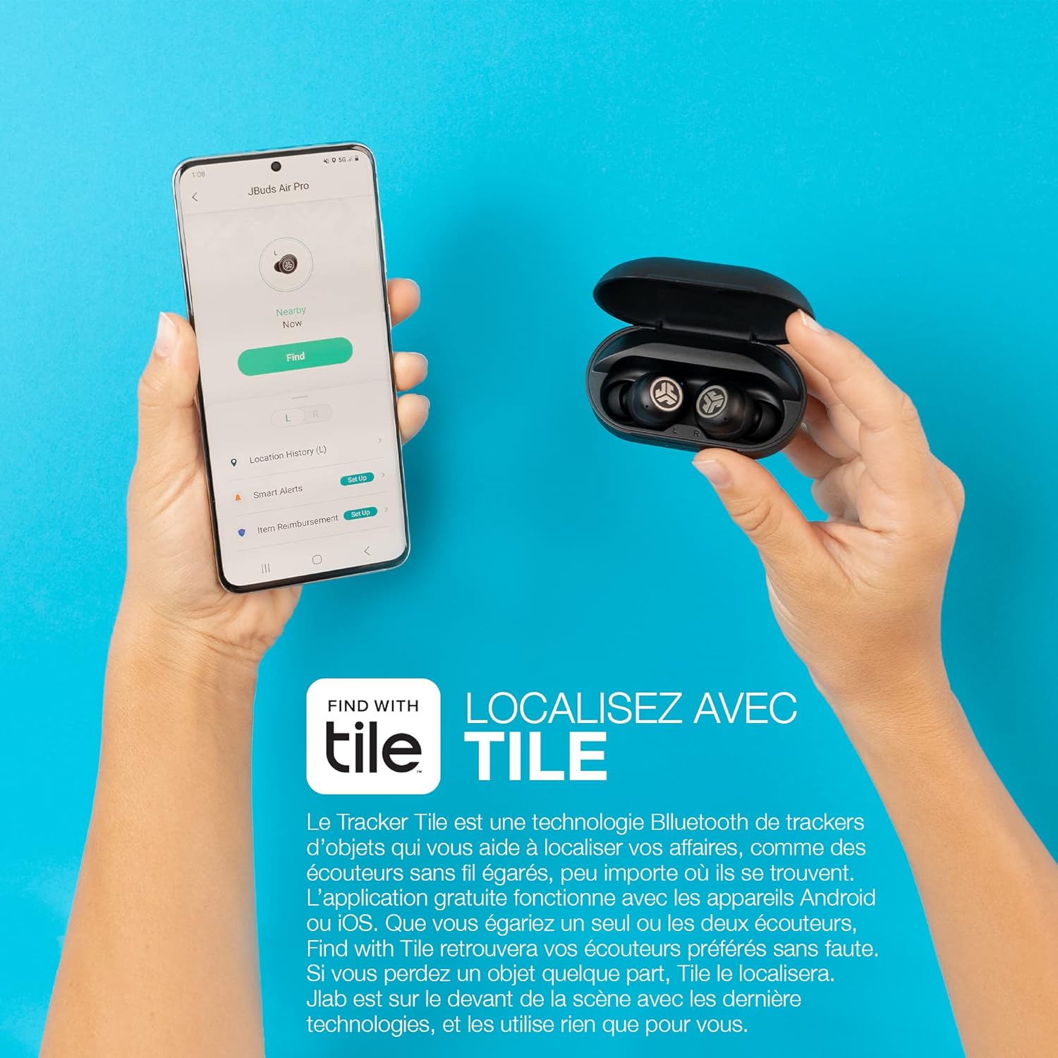 Thumbnail 2 de JLab JBuds Air Pro : écouteurs Bluetooth True Wireless avec autonomie longue, EQ3 et traqueur Tile