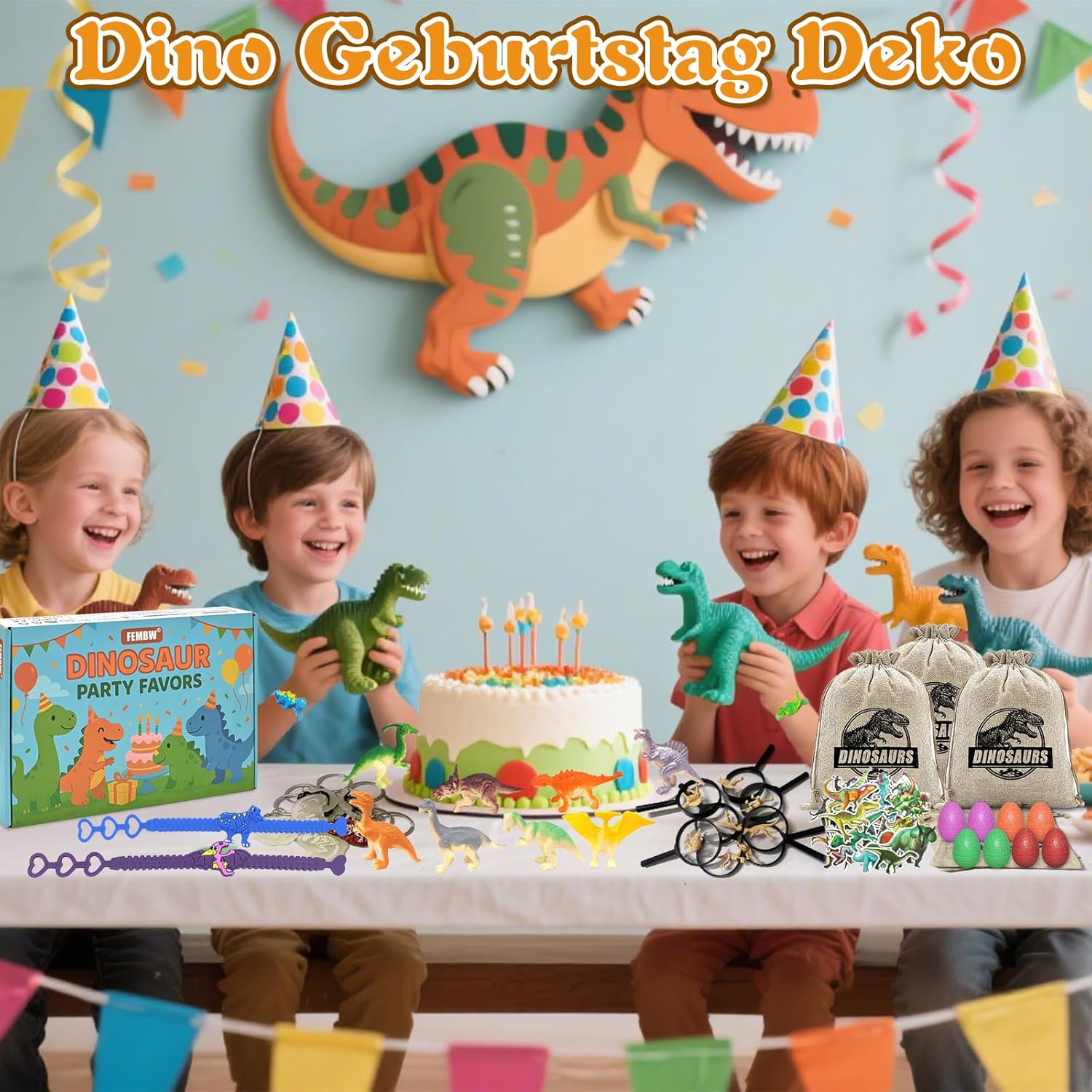 Thumbnail 6 de FEMBW Dino Party Mitgebsel-Set für Kindergeburtstag – Dino-Eier, 3D-Sticker, Leuchtende Schlüsselanhänger und mehr
