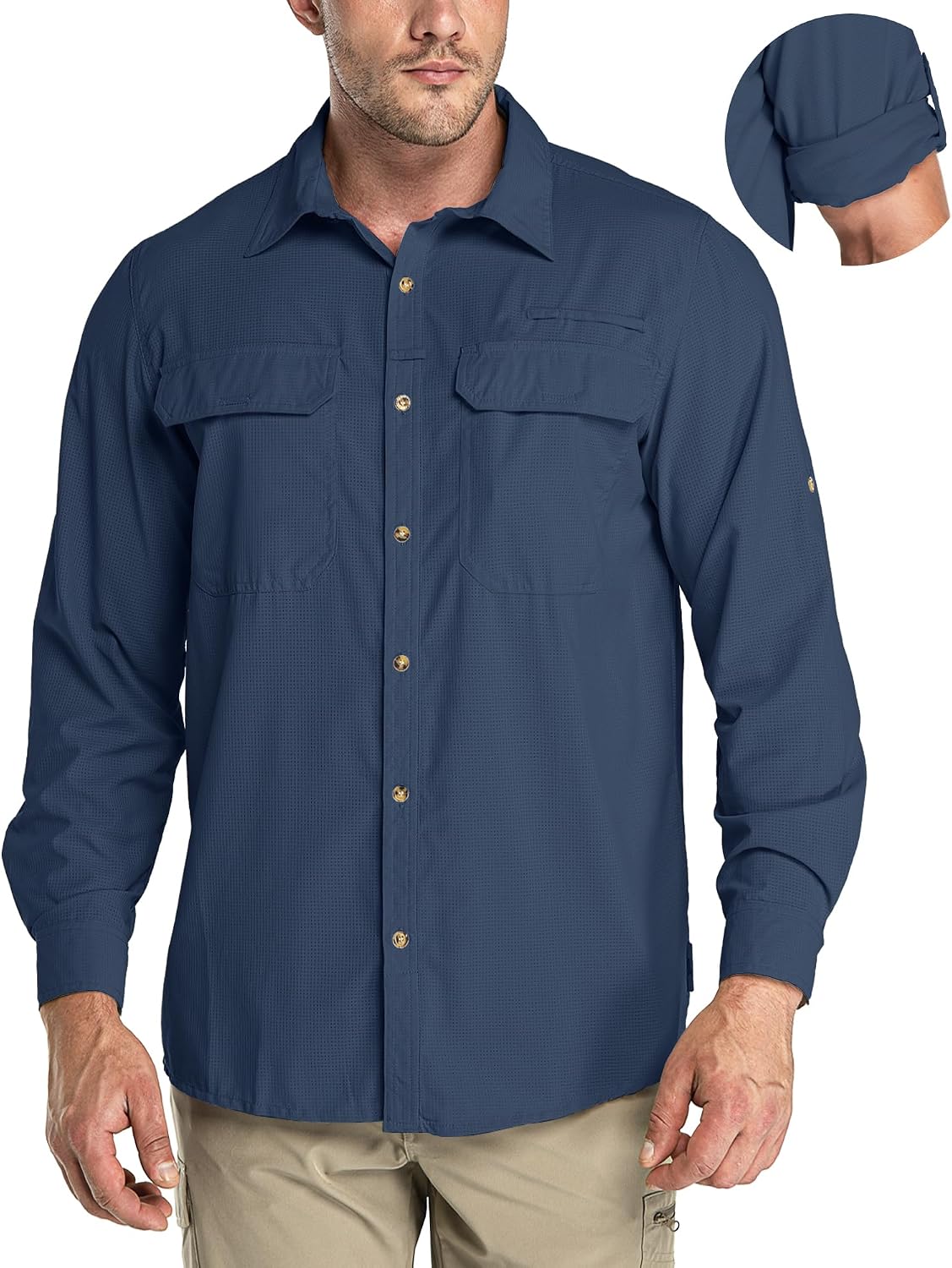 Detalle de 33,000ft Men's Long Sleeve Sun Protection Shirt UPF 50+ — Quick-Dry Outdoor Shirt for Travel, Safari, and Hiking