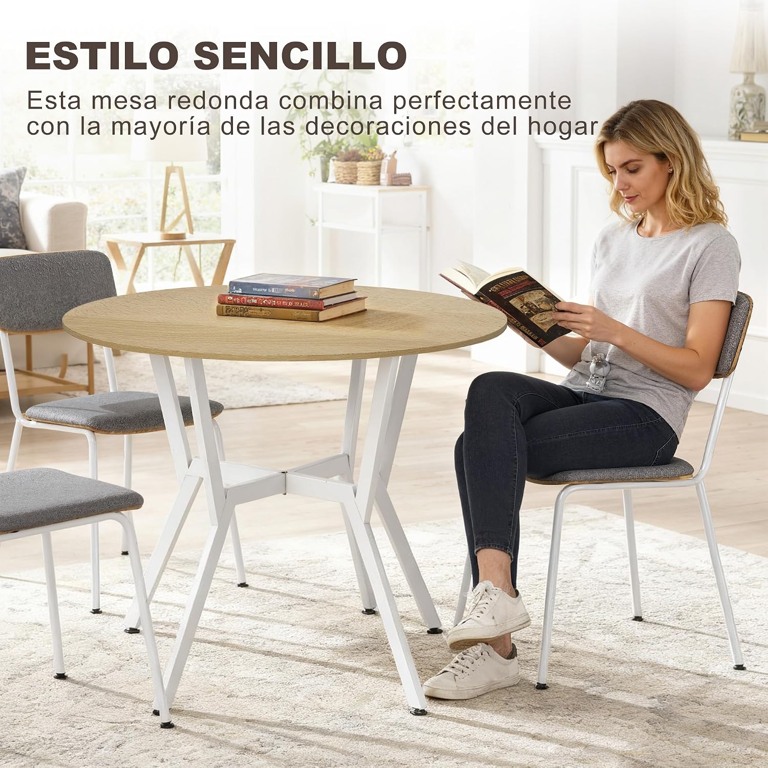 Detalle 2 de HOMCOM Mesa de comedor redonda Ø90 cm para 2