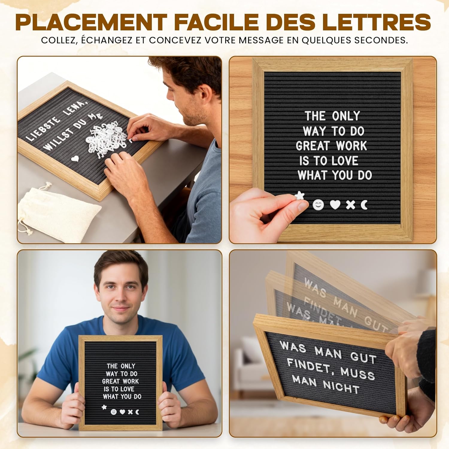 Detalle de Tableau à Lettre Memoboard en bois de 27 cm – design rétro et pratique