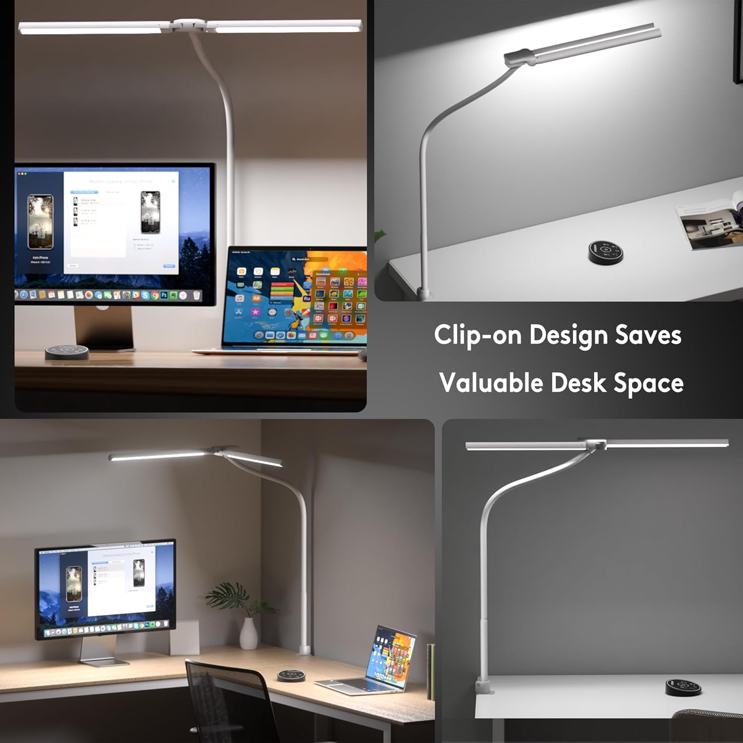 Thumbnail 5 de EYOCEAN Schreibtischlampe mit Doppelkopf Design – dimmbar, 72 cm Lichtquelle, Fernbedienung und Klemme