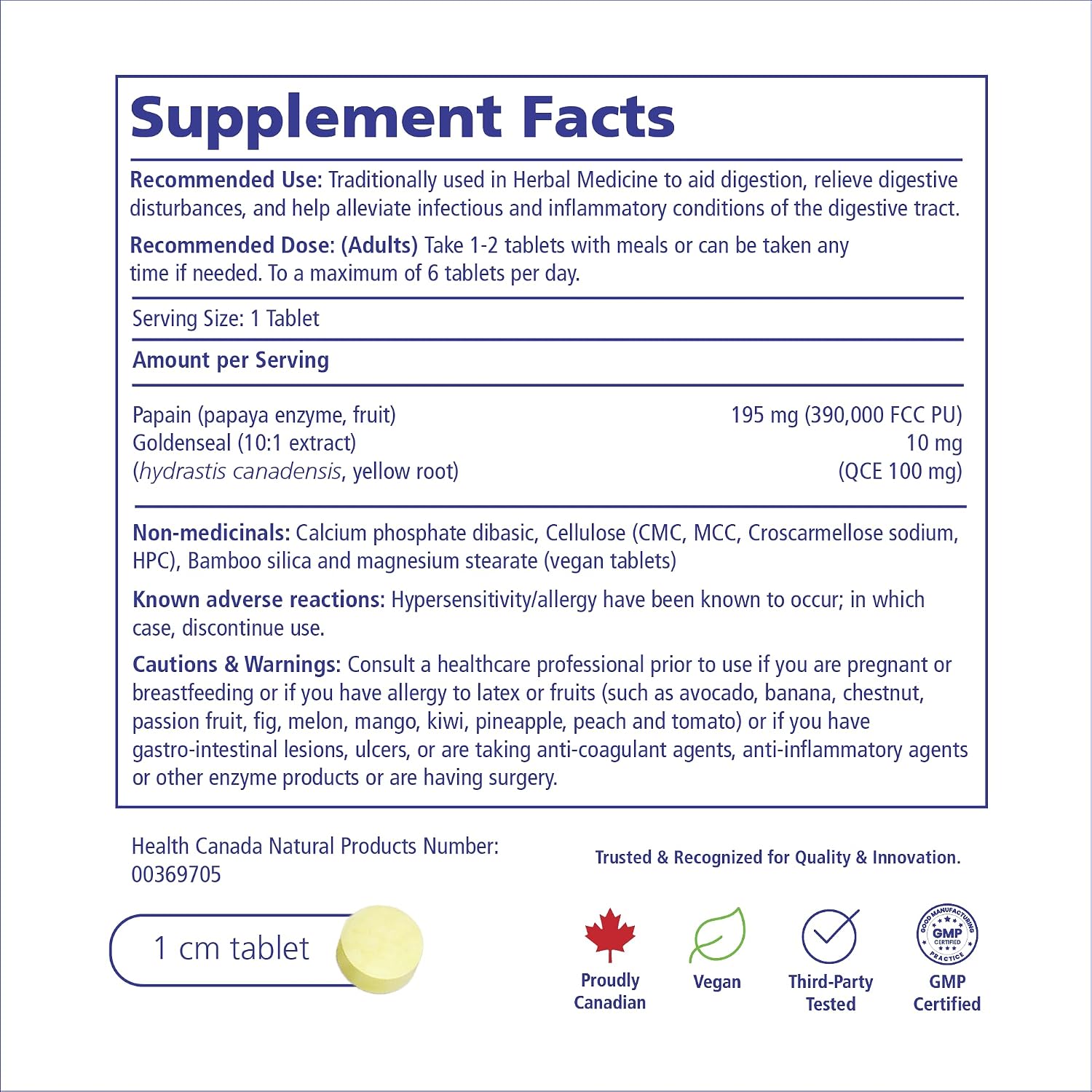 Detalle de VITALITY Digest+ 15902 Digestive Enzyme Tablets with Papaya & Goldenseal