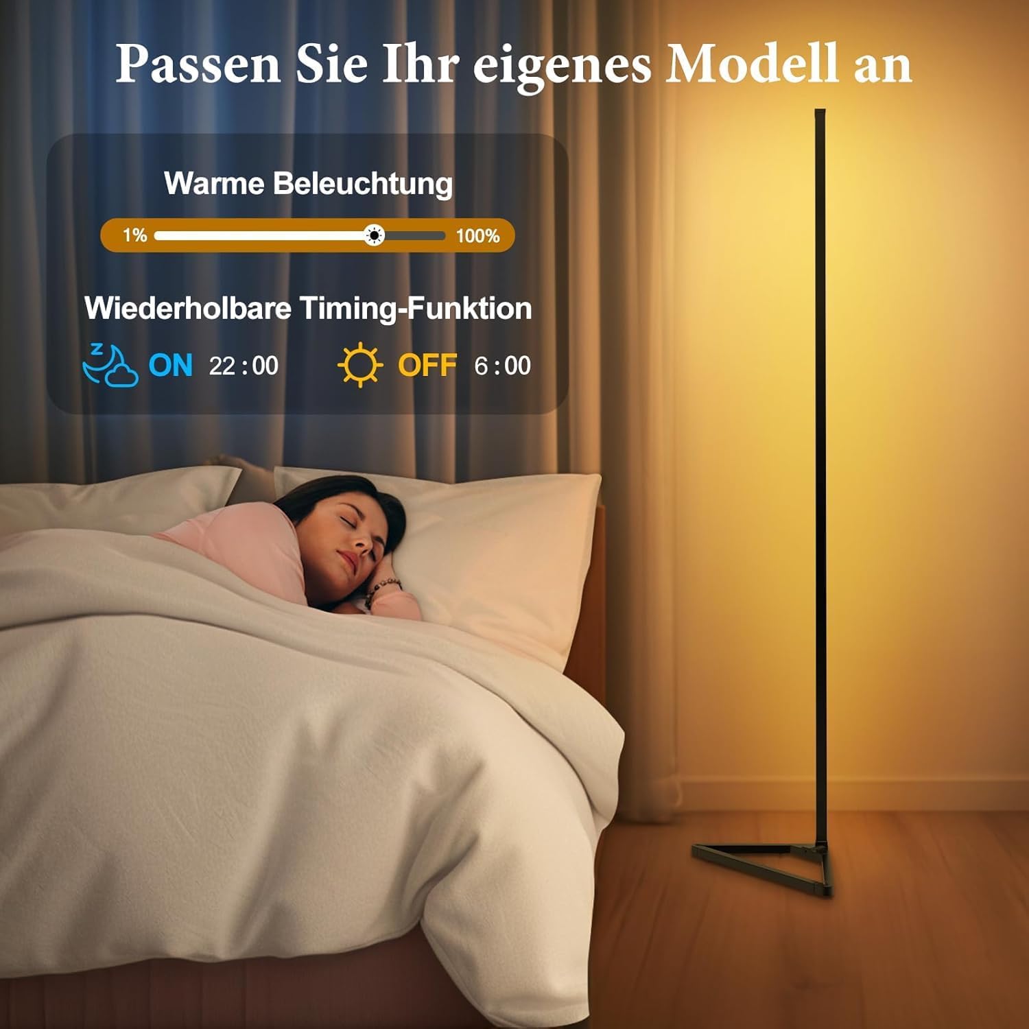 Thumbnail 5 de LED Stehlampe fürs Wohnzimmer dimmbar, 140 cm abnehmbar – RGBIC mit App, 16 Mio. Farben & Musikmodus (schwarz, 2 Stück)
