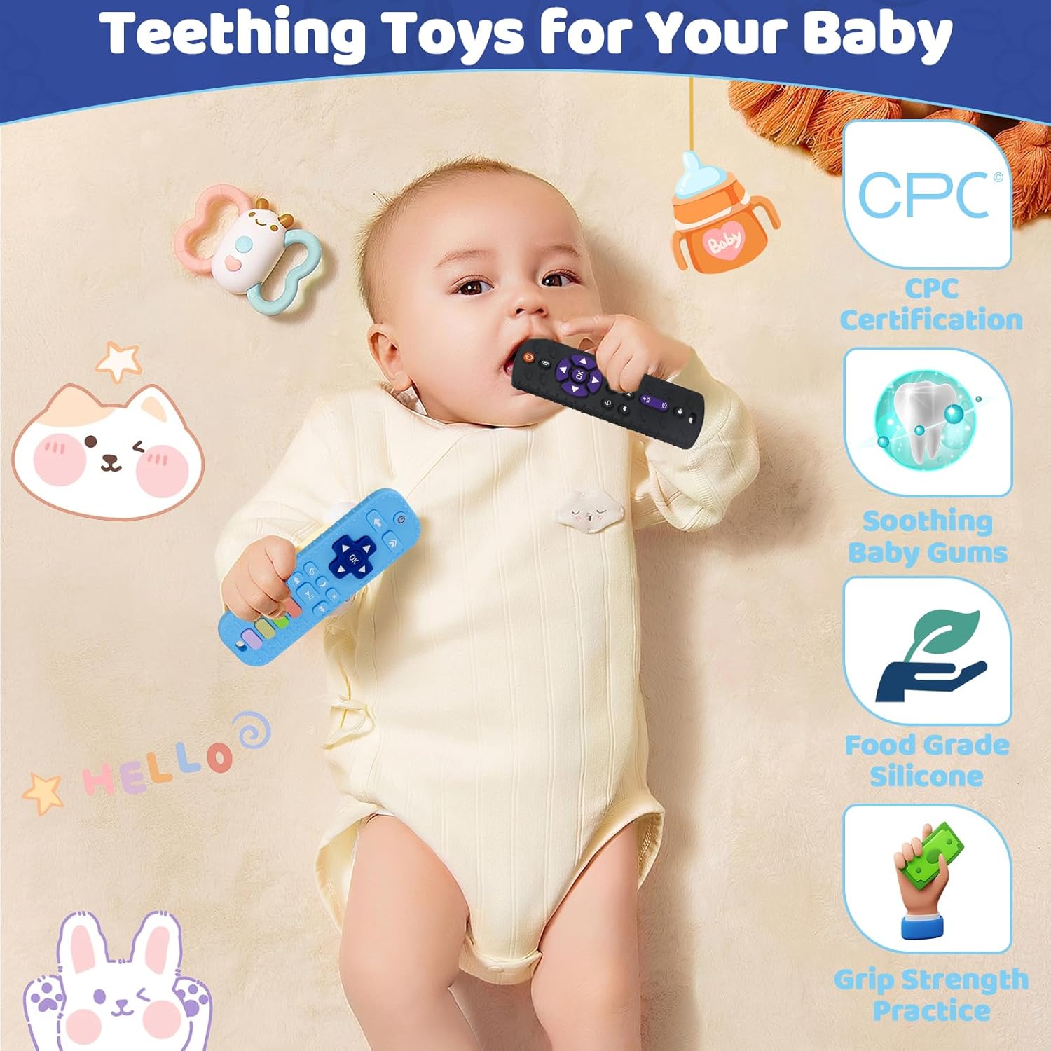 Thumbnail 3 de Zikenis Massaggia-gengive per neonati 2 pezzi, giocattolo telecomando per dentizione 0–12+ mesi (senza BPA)