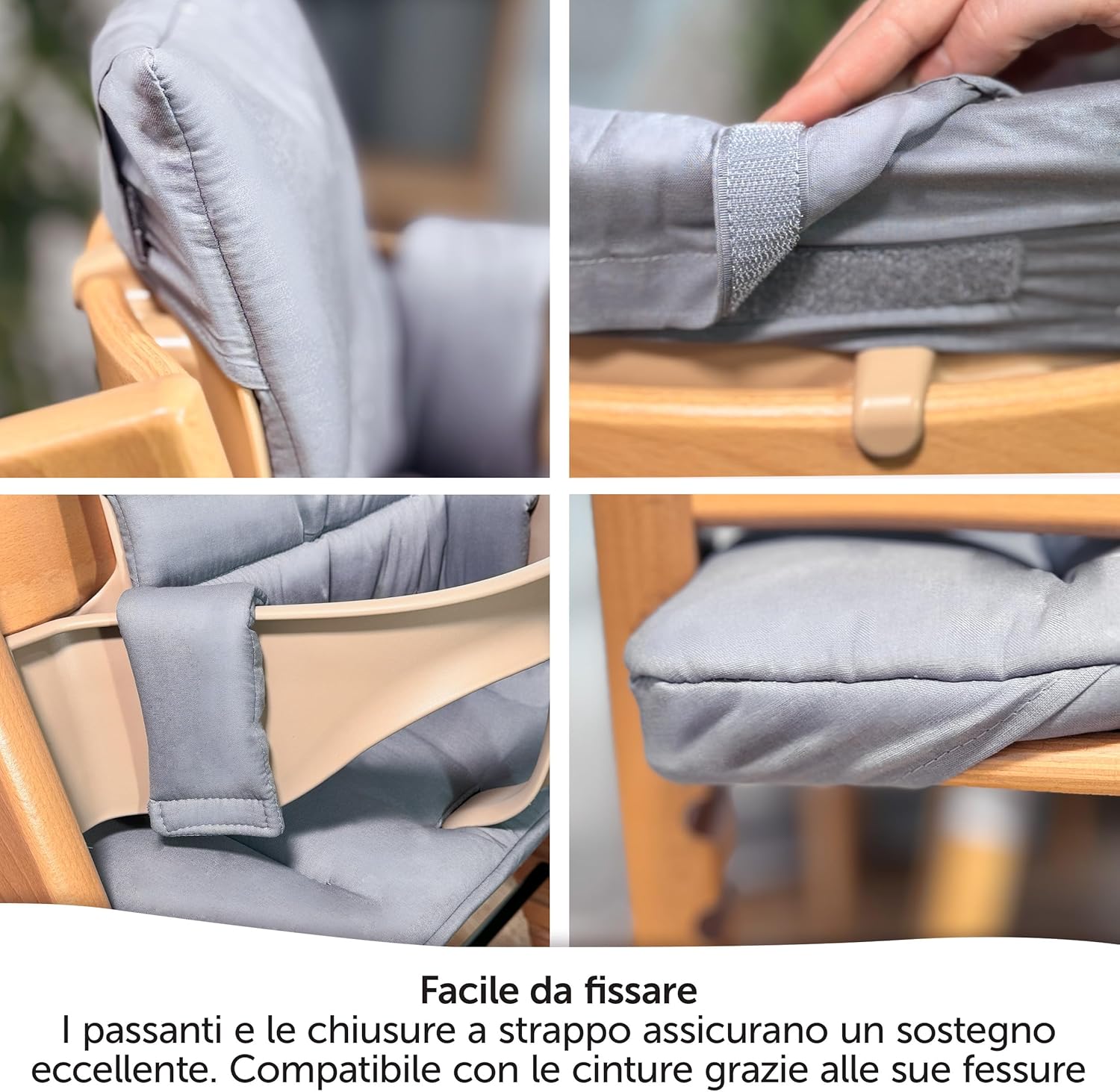 Thumbnail 3 de LaLoona Cuscino Seduta per Seggiolone Stokke Tripp Trapp (2 pezzi) in cotone OEKO-TEX, grigio rivestito