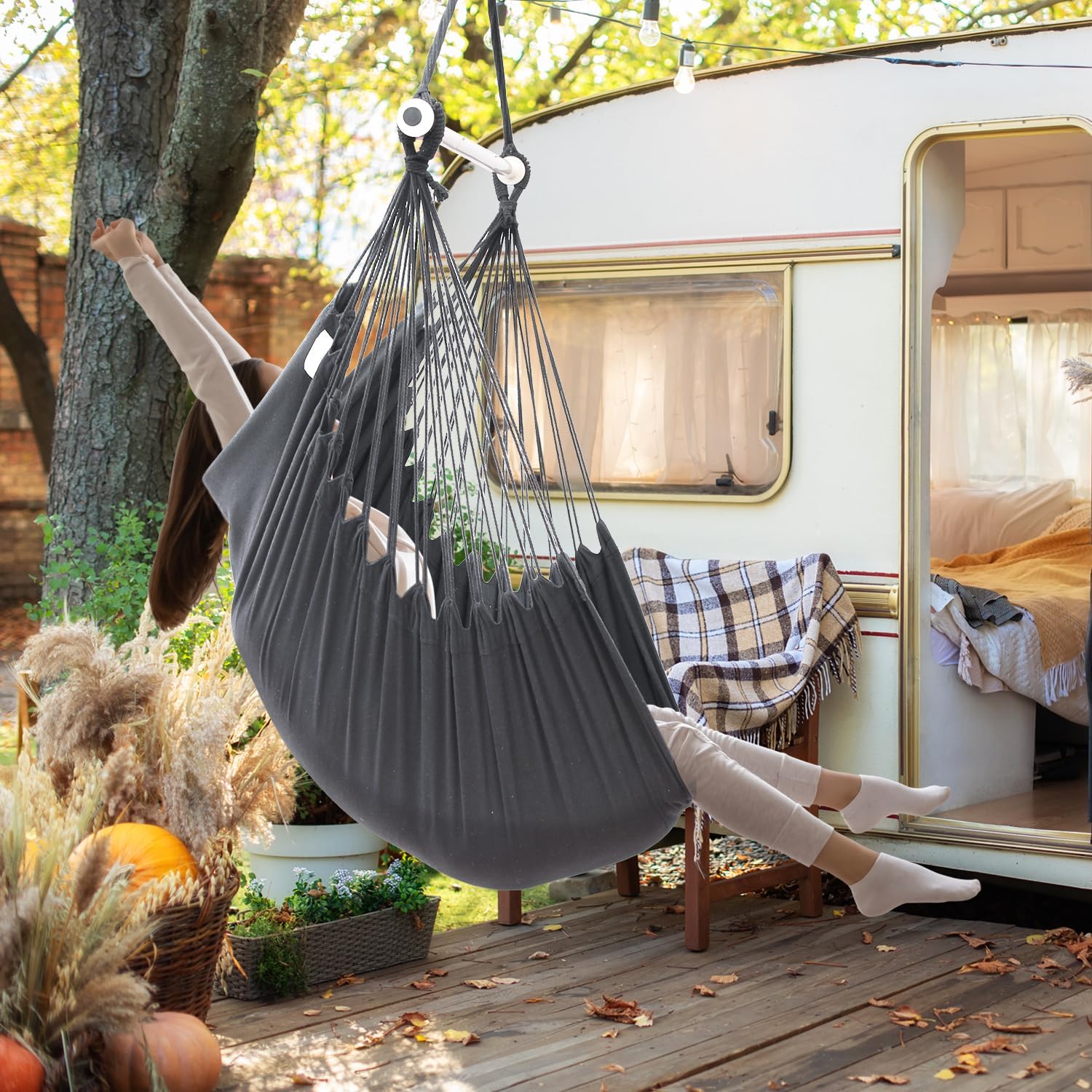 Detalle 2 de Ohuhu XL Portable Hanging Swing Chair with Hardware Kit (with 2 Cushions) - Gray