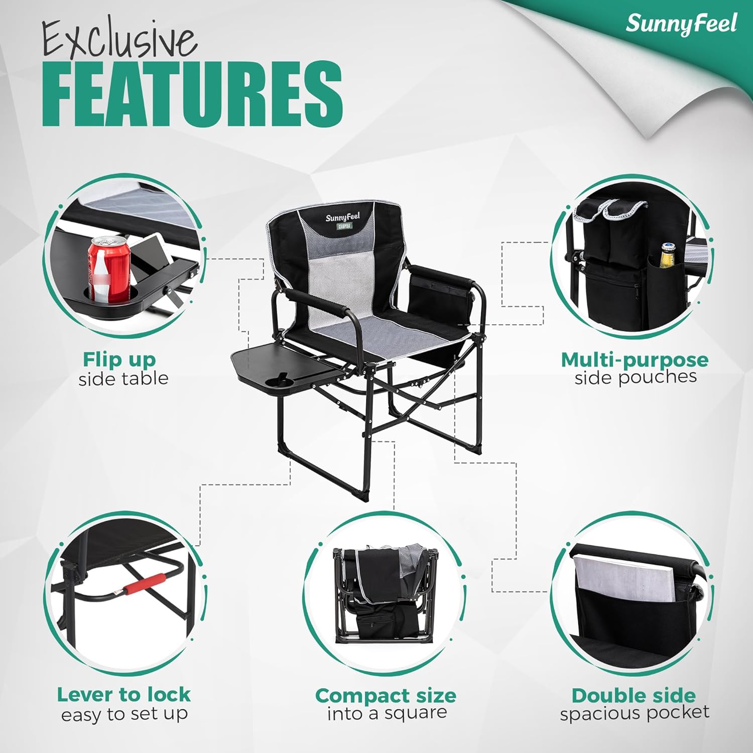 Thumbnail 5 de SunnyFeel Camping Directors Chair - Heavy Duty Oversized with Side Table