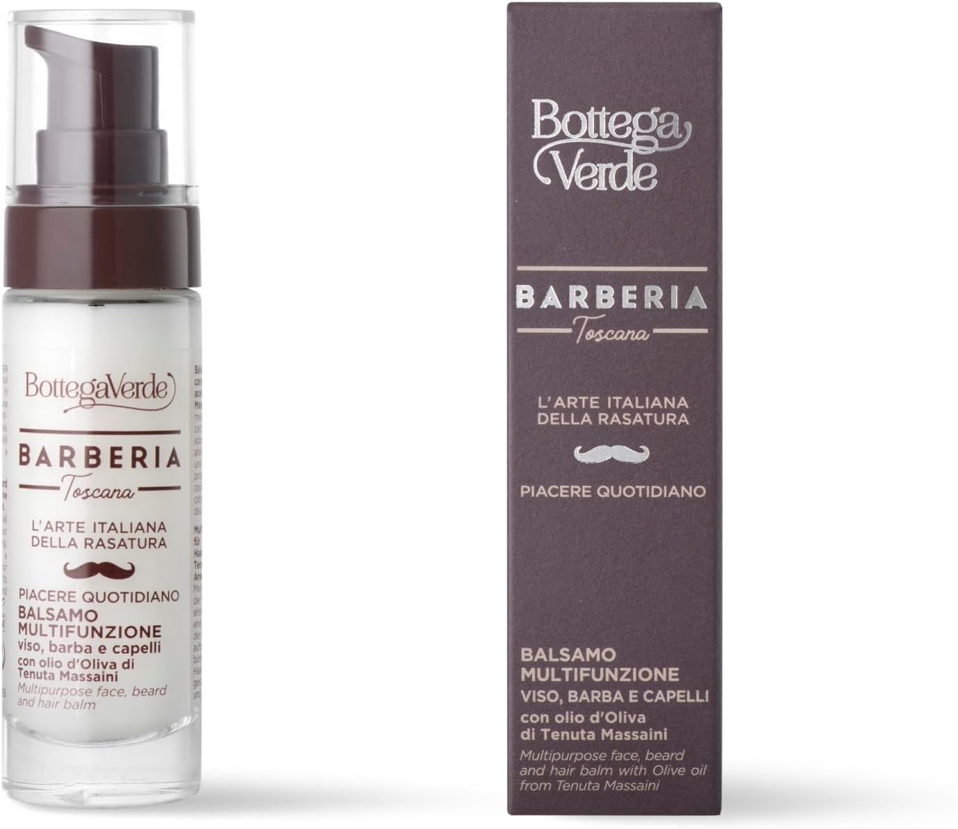 Detalle de Bottega Verde Balsamo Multifunzione Barberia Toscana 30 ml: idratazione versatile per viso, barba e capelli