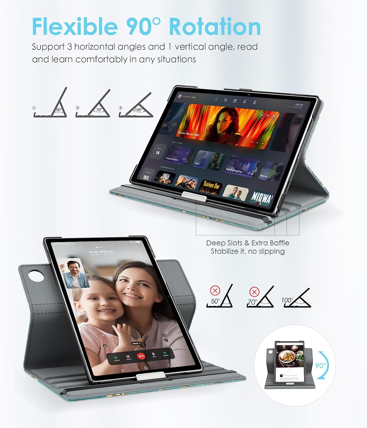 Detalle de TiMOVO Hülle für Samsung Galaxy Tab A11+/A11 Plus 11 Zoll 2025 – 90° Drehung, Auto Sleep/Wake, Aprikose Blume