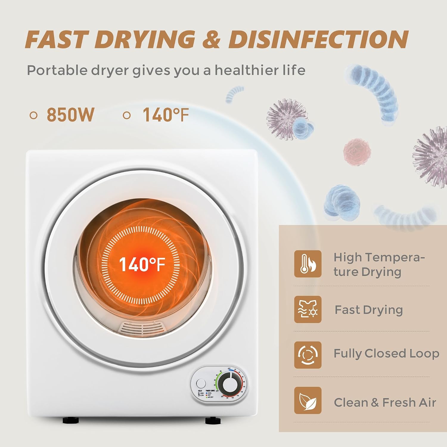 Detalle de Temprium Portable Clothes Dryer, 1.5 Cu. Ft., 850W, 120V