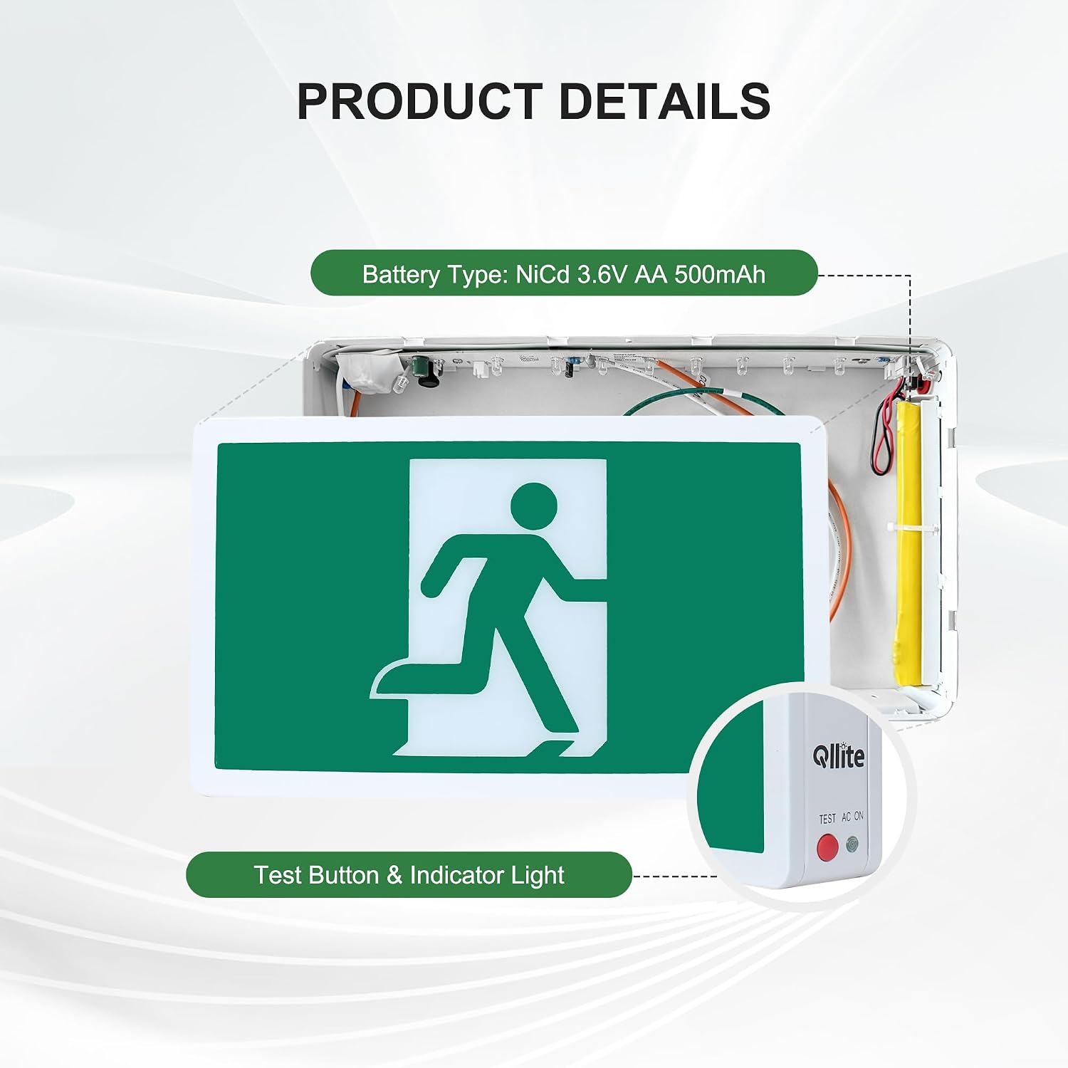 Detalle 1 de Qllite SRM Running Man Exit Sign, 20-Gauge Steel, 120–347 VAC