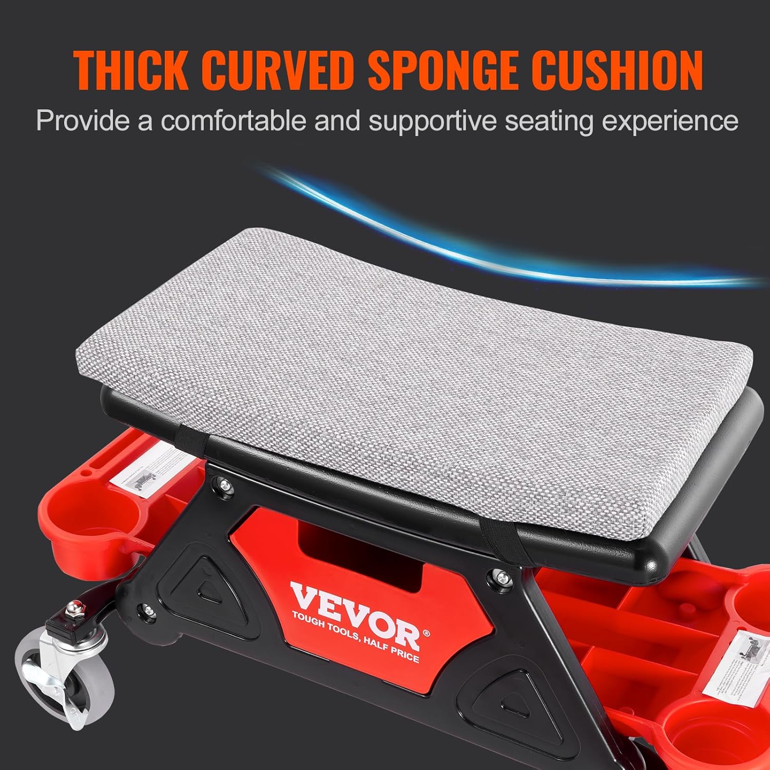 Thumbnail 4 de VEVOR 300 LBS Capacity Garage Stool, Rolling Mechanic Seat with Tool Trays