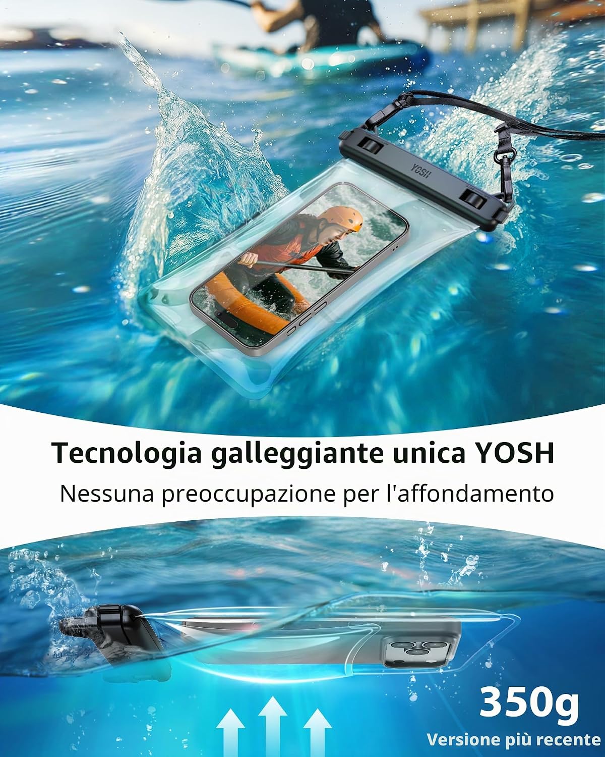 Detalle de YOSH Galleggiante Custodia Impermeabile per Smartphone – 3D senza cuciture, IPX8, fino a 7,5