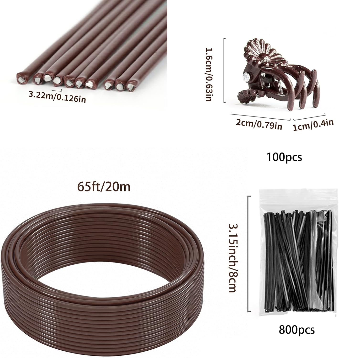 Detalle 2 de Etnorsu Etnorsu-916734 Plant Support Stakes, 65 ft Green Stakes with 800 Ties