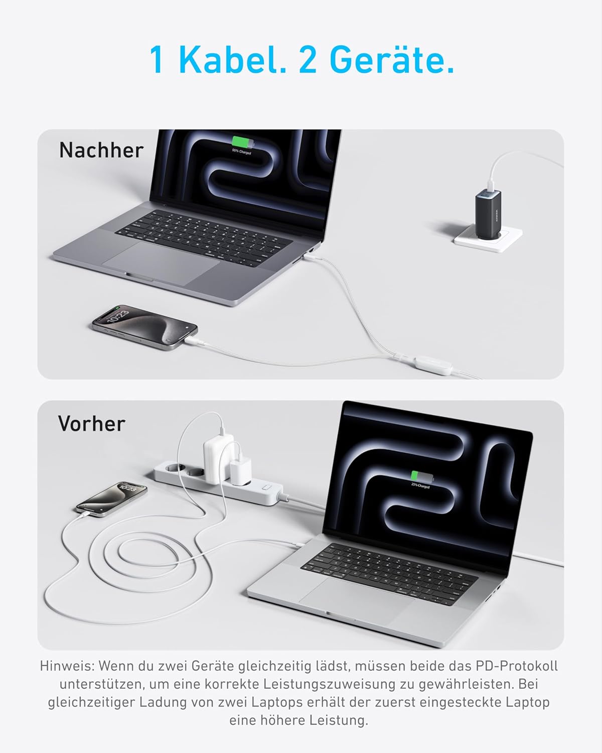 Detalle 2 de Anker USB C auf USB C Kabel 140W 2-in-1