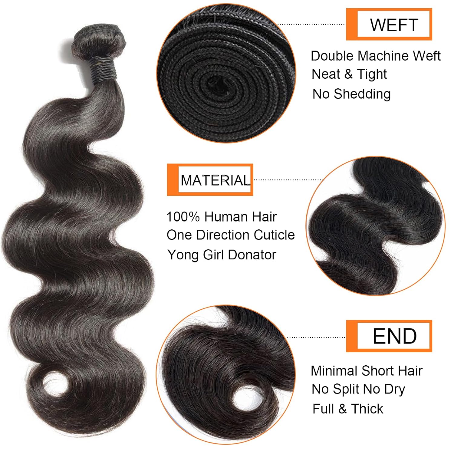 Detalle 2 de Human Hair Body Wave Bundles, 18-Inch
