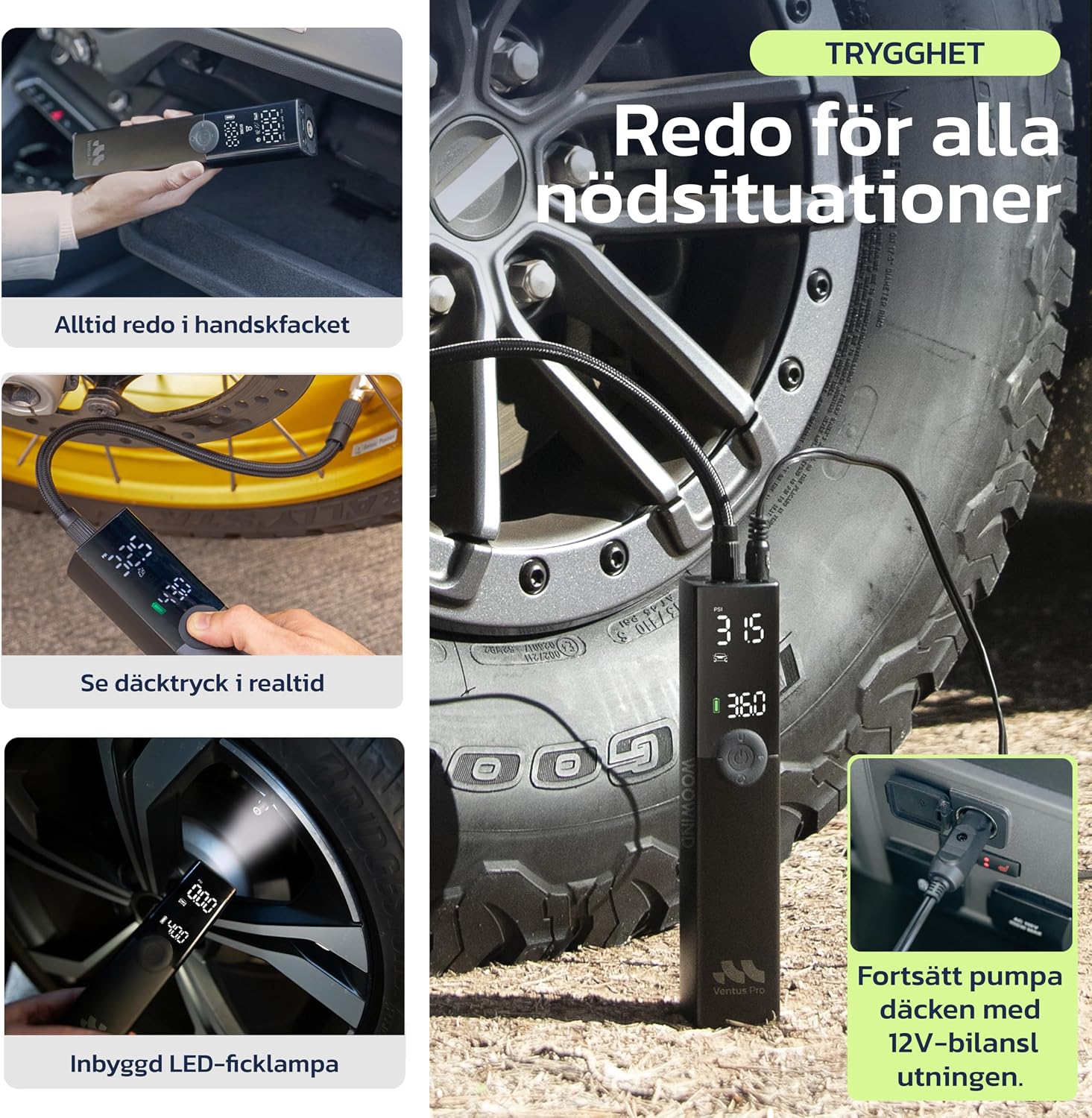 Thumbnail 6 de Woowind Ventus Pro bärbar luftkompressor, 150 PSI och USB-C-laddning