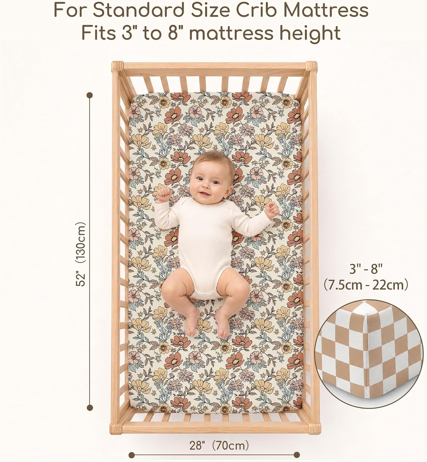 Detalle de CIVARUA KIDS VCLD3003 Crib Sheets, 3-Pack, Vintage Floral, 52 x 28 in