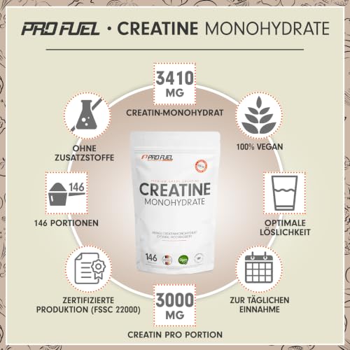 Detalle 2 de ProFuel Creatin Monohydrat Pulver 500 g – Mikronisiertes Creatin, vegan, laborgeprüft