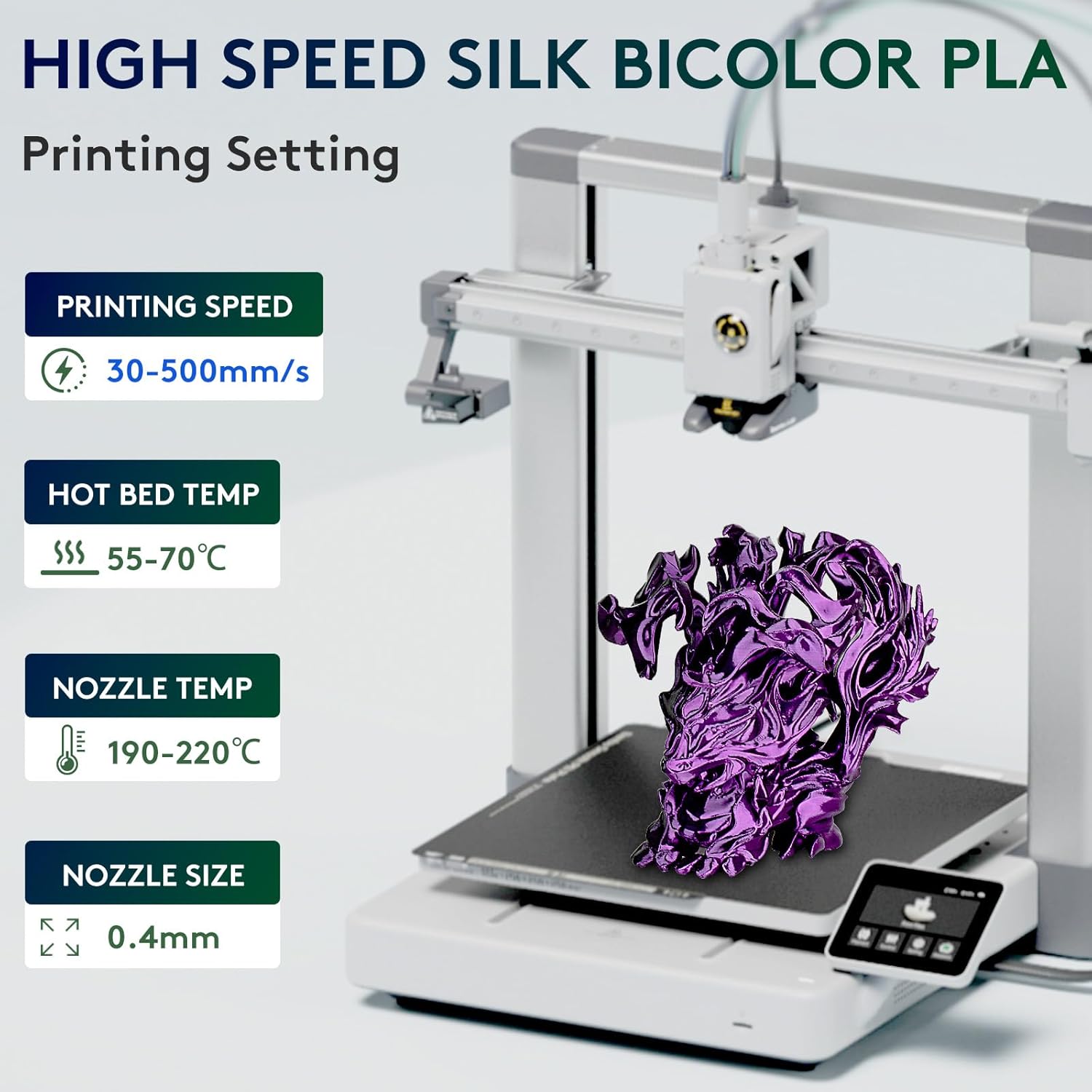 Thumbnail 1 de ERYONE Silk Dual Color PLA Filament 1.75mm – Co-Extrusion Silk Two-Tone 1kg Spool (Silk Black Purple)