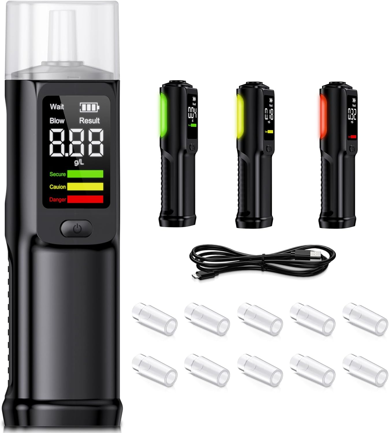 Detalle de Etilometro Portatile Certificato Alcol Test – professionale USB‑C ricaricabile con Display LCD