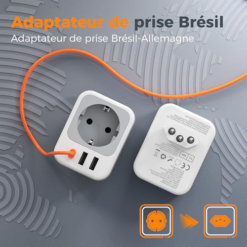 Thumbnail 1 de Adaptateur Prise Brésil avec USB-C et USB-A par TESSAN – 4 en 1, compact et polyvalent