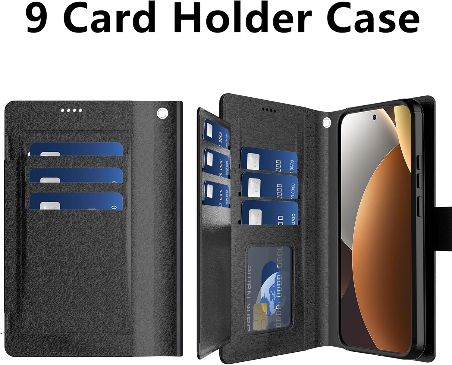 Detalle 2 de Pollachi Coque pour Xiaomi Redmi Note 15 Pro avec portefeuille 9 cartes et écran en verre trempé – Noir