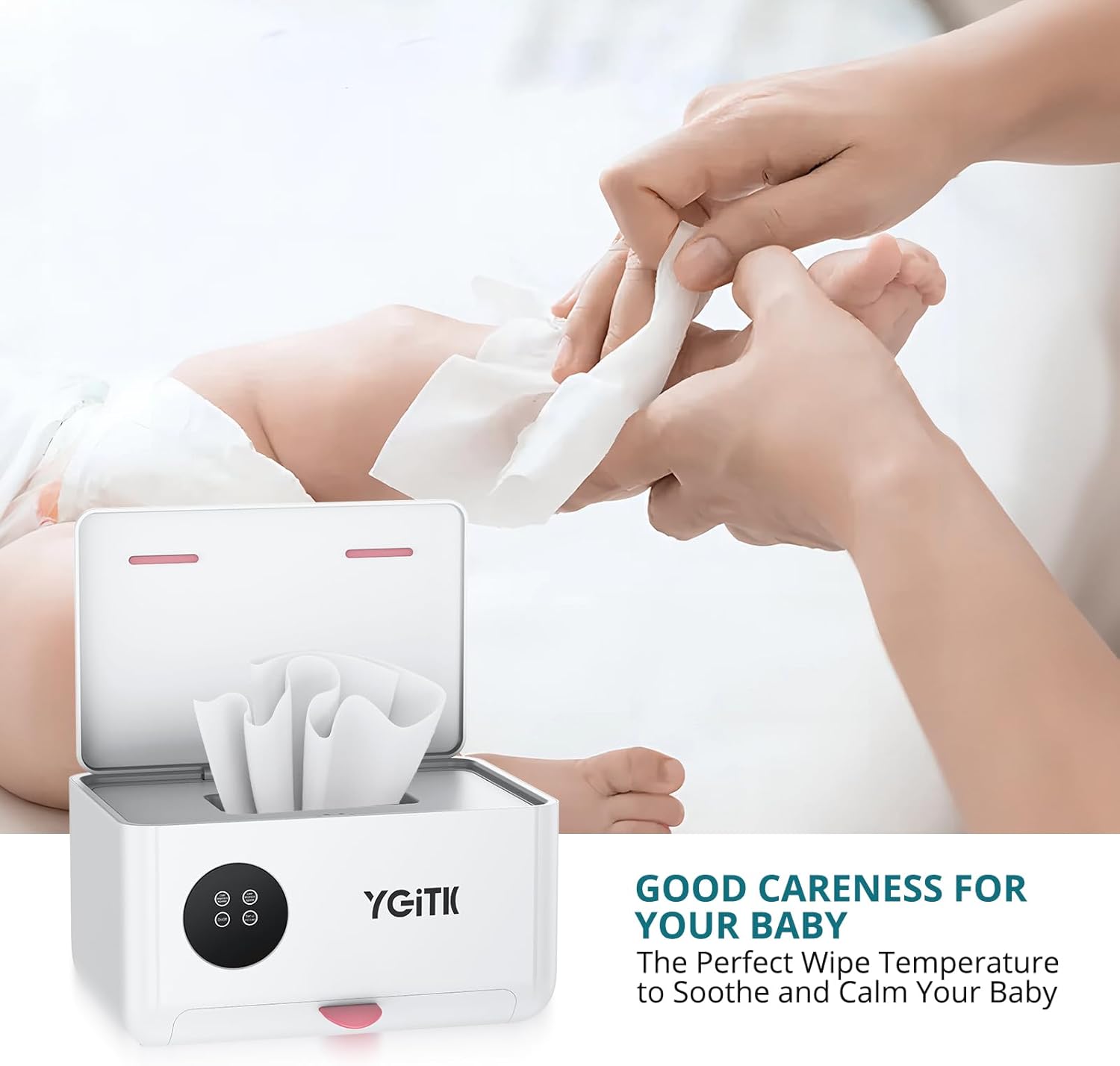 Detalle de YGiTK Baby Wipes Warmer & Dispenser: 2-in-1, 4-Temp Wipe Warmer with Spring Lift